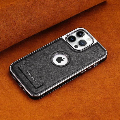 iPhone 14 Series Genuine Leather Bracket Holder Case