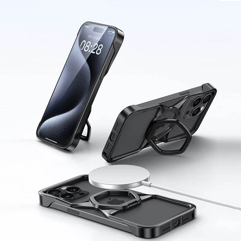 Hexa Shield Metallic Ring Stand Case - iPhone