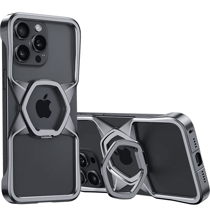 Hexa Shield Metallic Ring Stand Case - iPhone