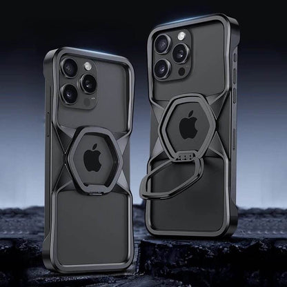 Hexa Shield Metallic Ring Stand Case - iPhone