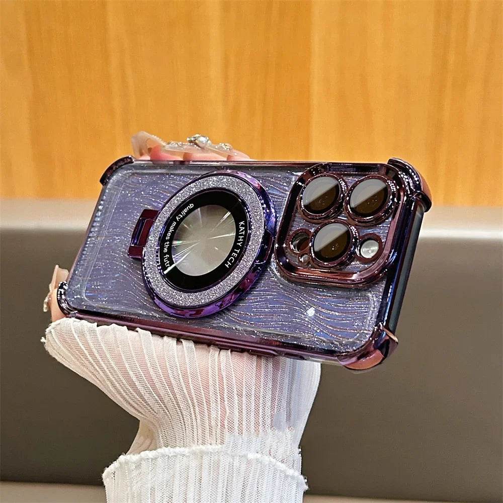 Elegant Water Ripple Glitter Stand Case - iPhone