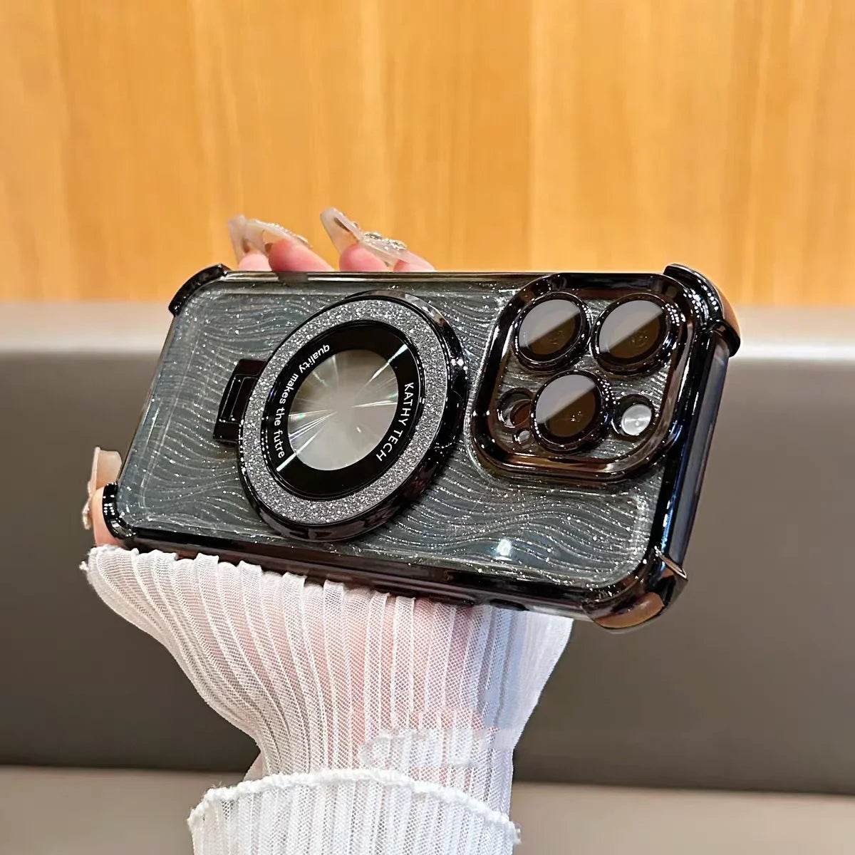 Elegant Water Ripple Glitter Stand Case - iPhone