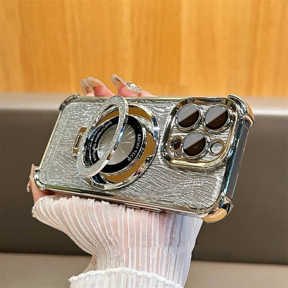 Elegant Water Ripple Glitter Stand Case - iPhone