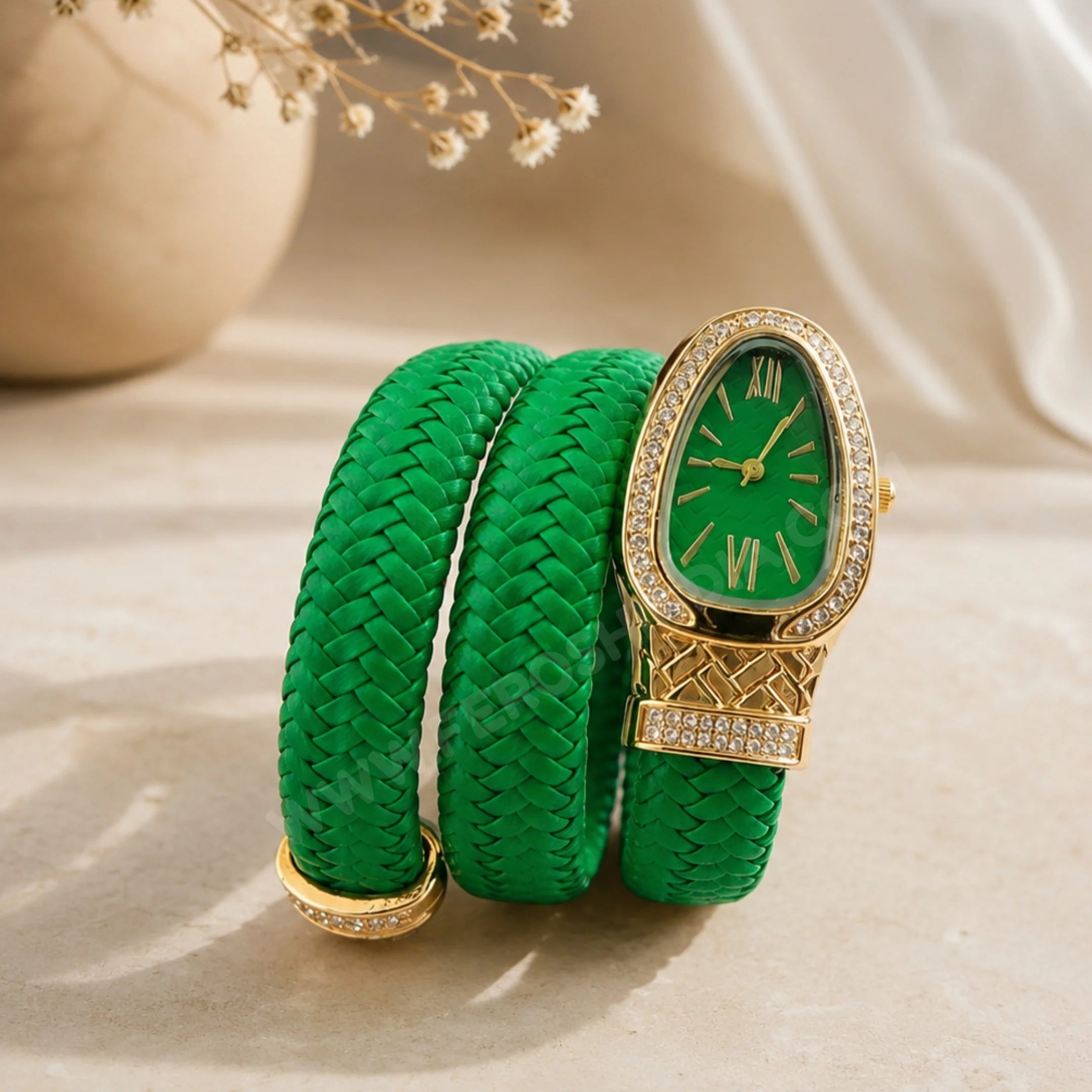 Green Leather Serpent Watch