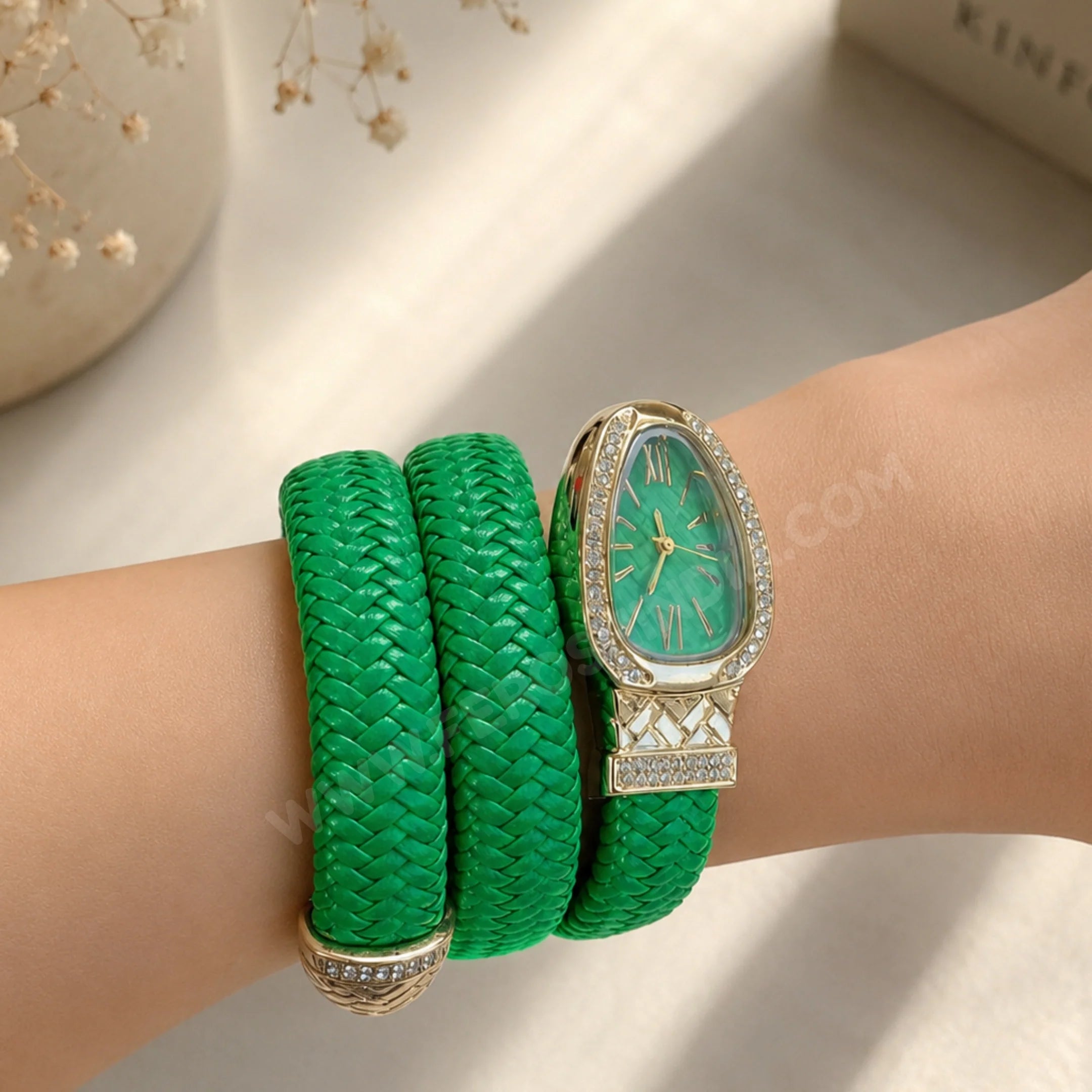Green Leather Serpent Watch