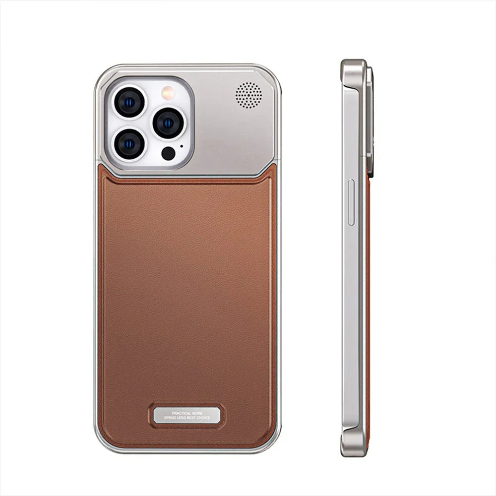 Luxury Leather Metal iPhone Case with magsafe