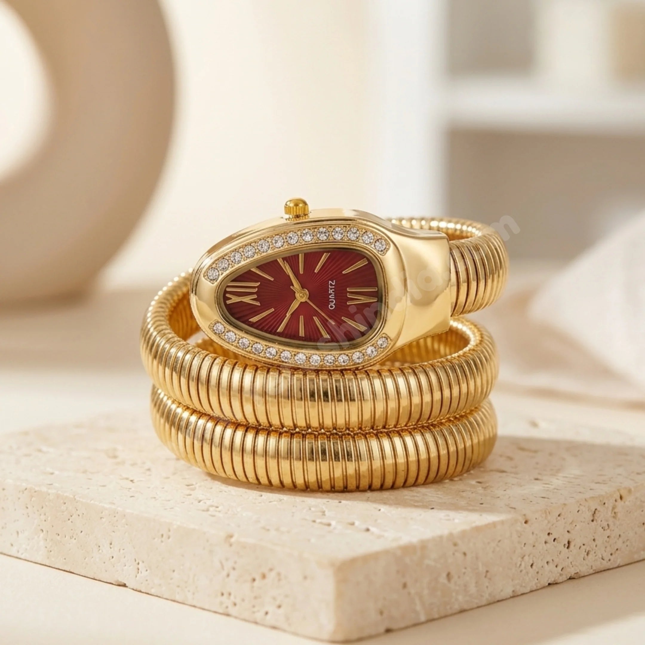 Maroon Gold Snake Watch