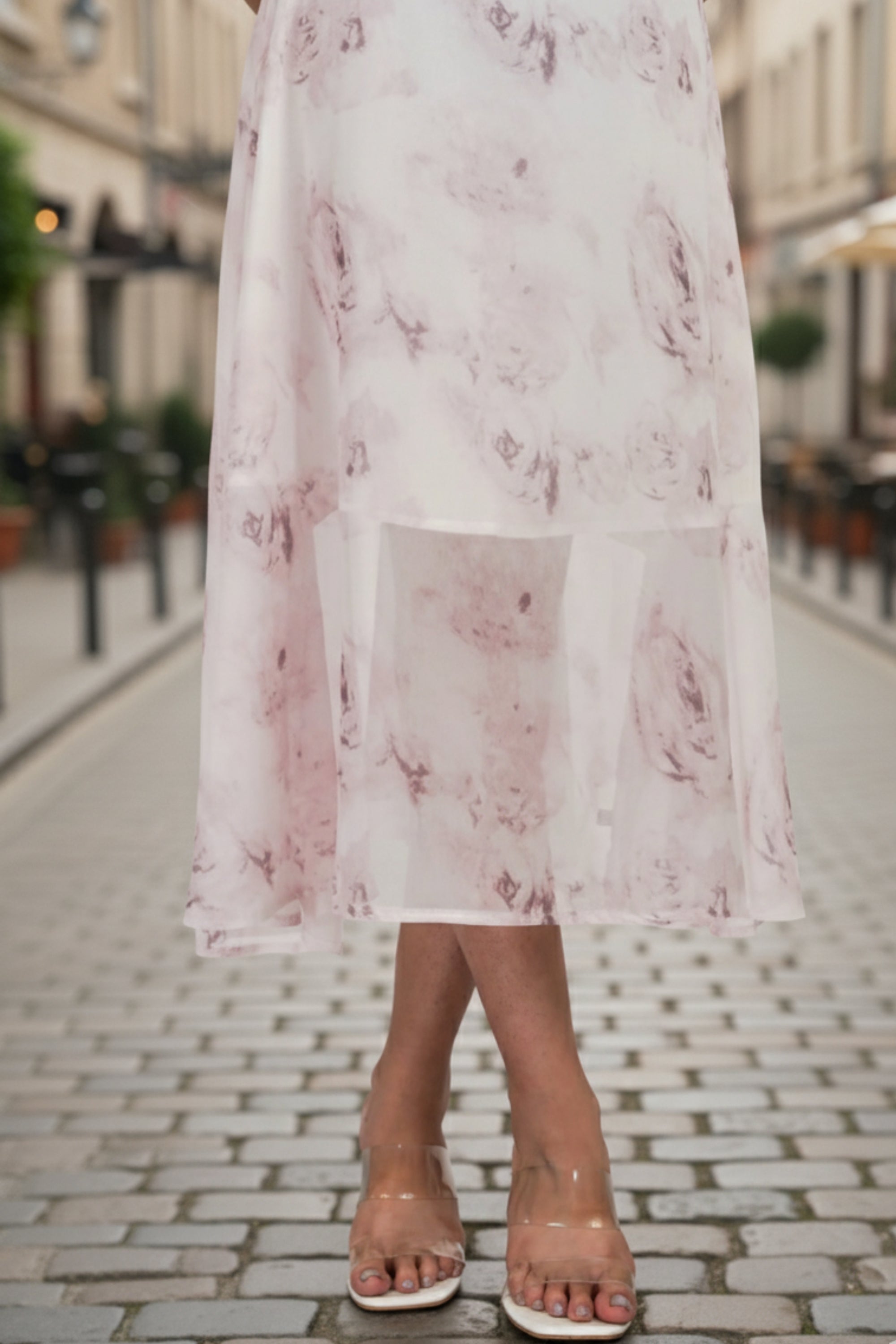 Blush Pink Floral Strappy Midi Dress