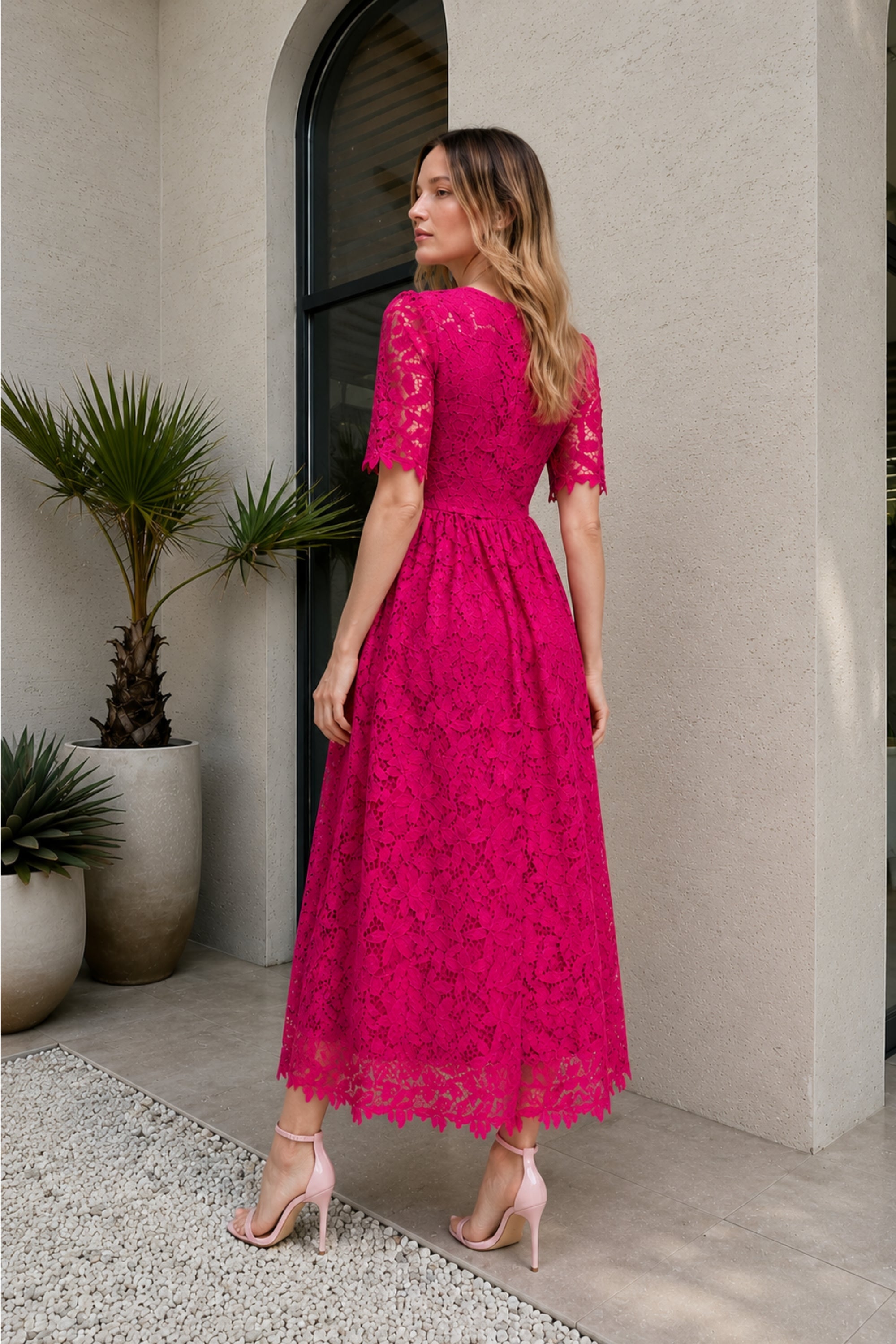 Fuchsia Bloom Lace Dress