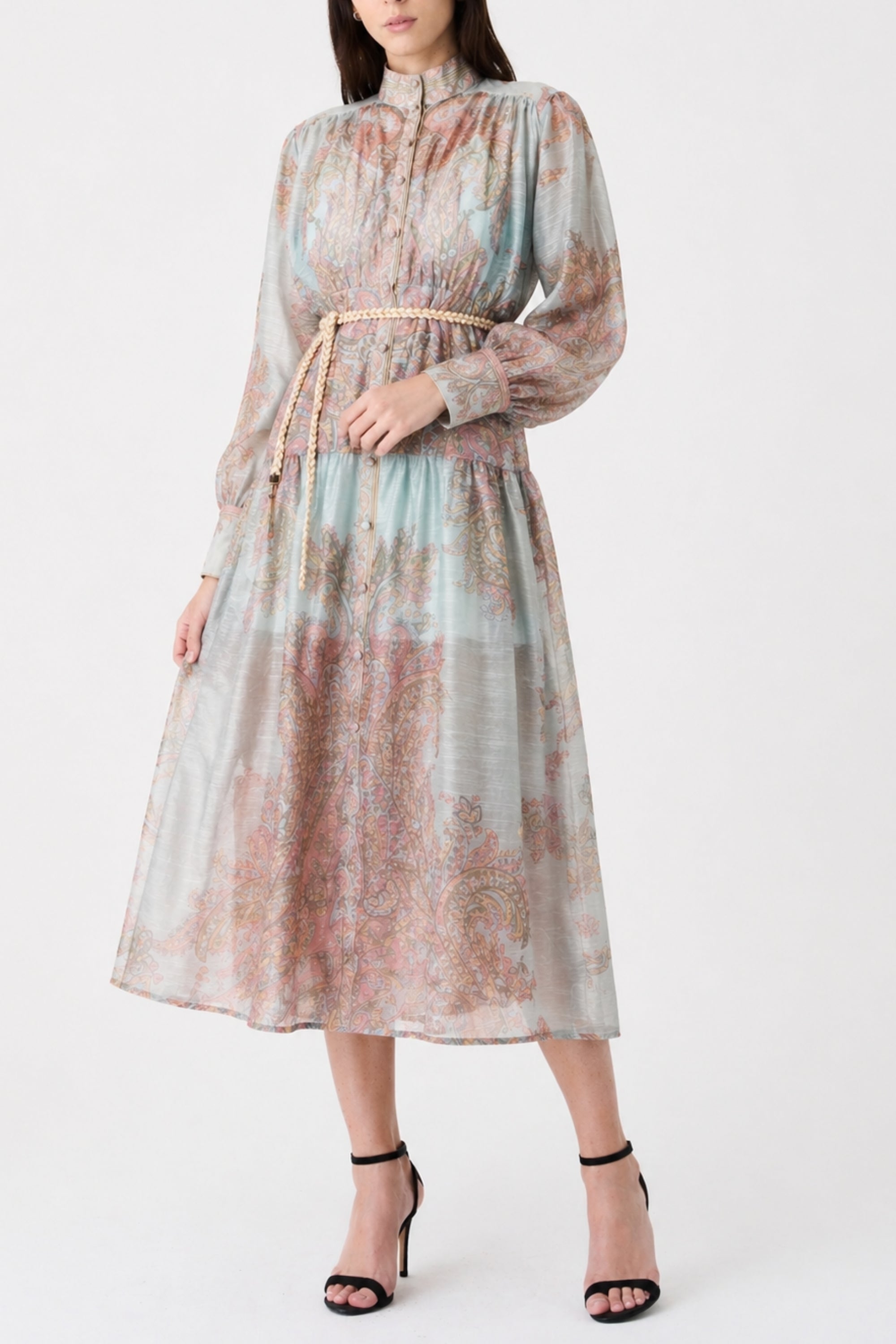 Blue Whisper Printed Button Dress
