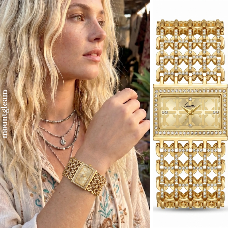 Elegant Vintage Gold Bangle Watch for Women – Rectangular Face