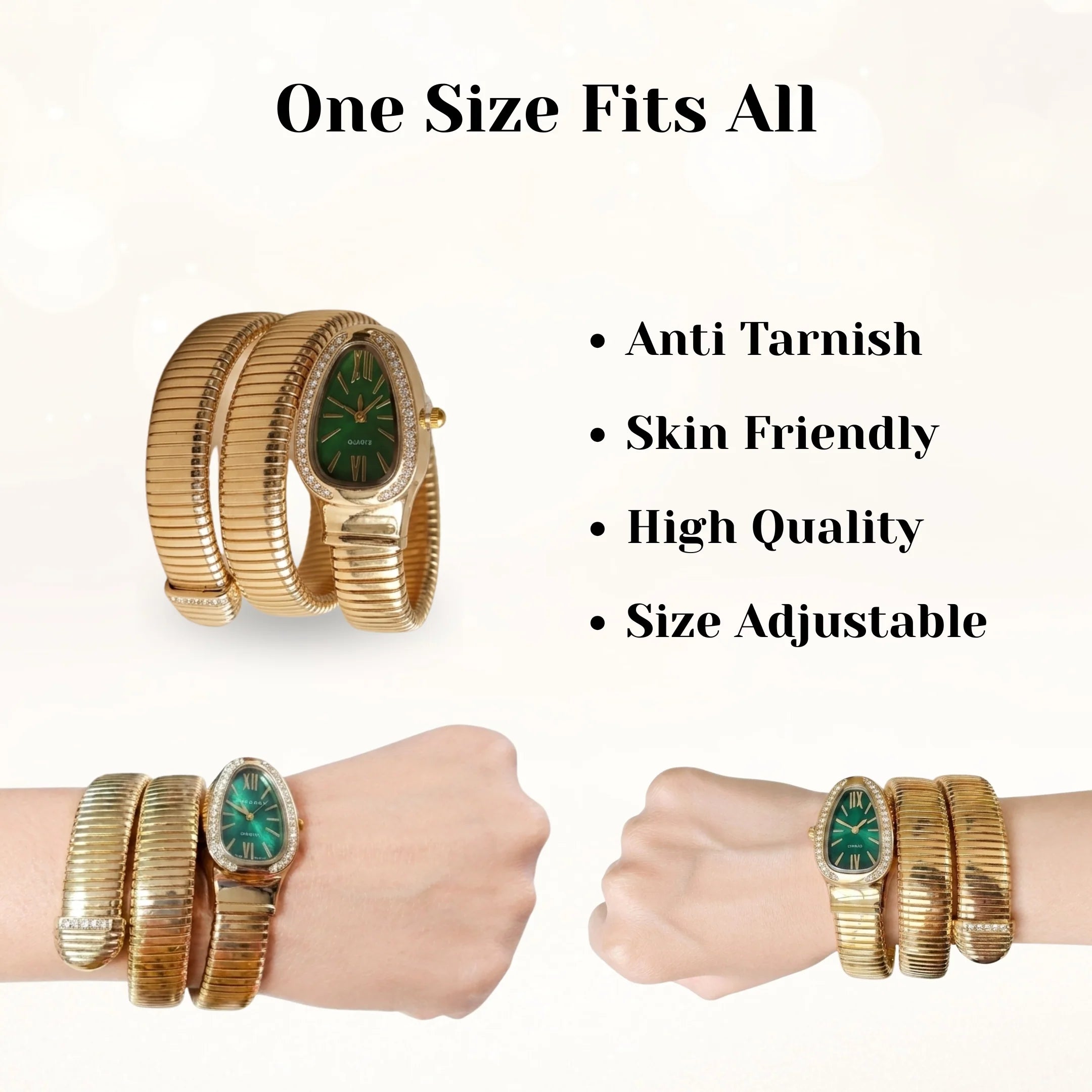 Green Gold Snake Watch