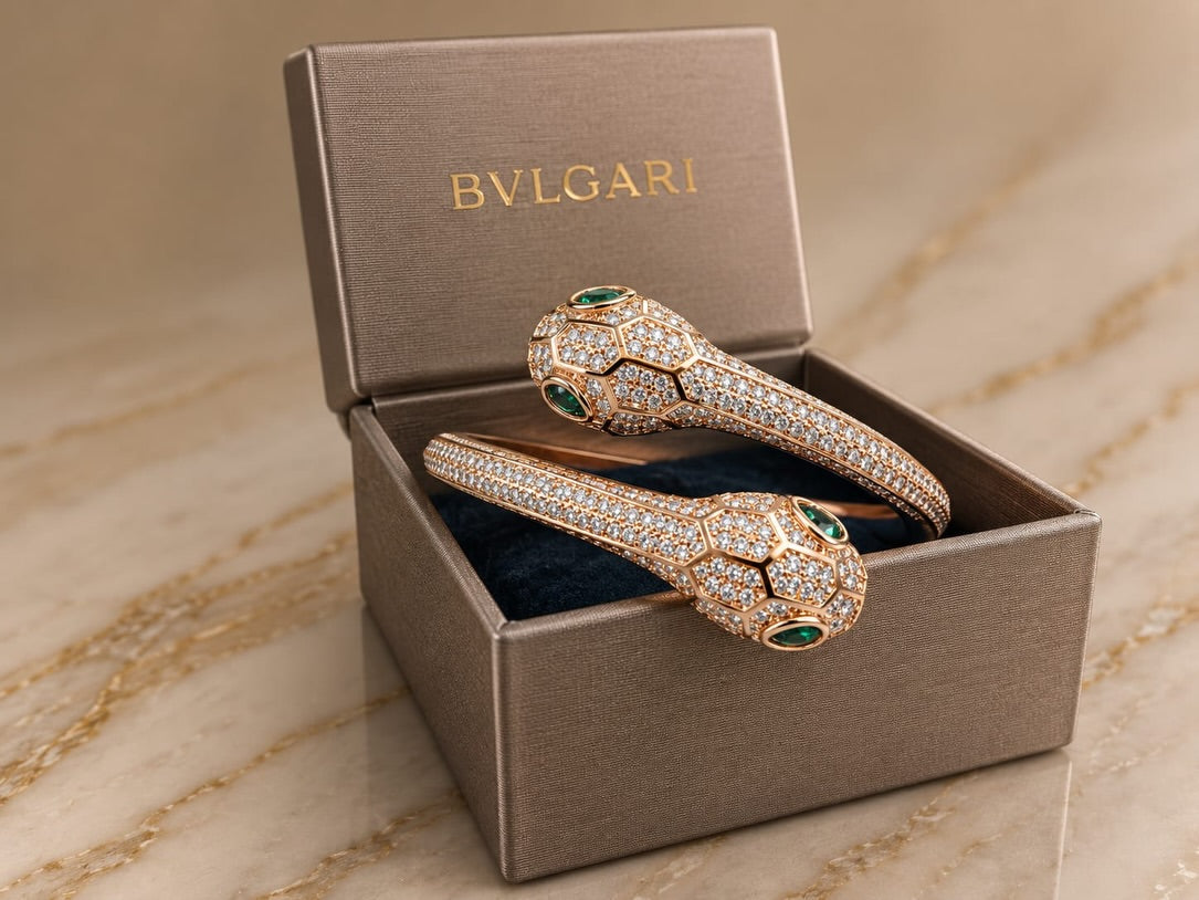 Gilded Serpent Pavé Bracelet — strong jewelry-store style