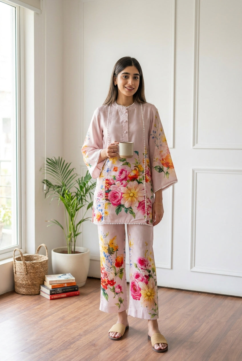 Blush Pink Floral Kurta Set