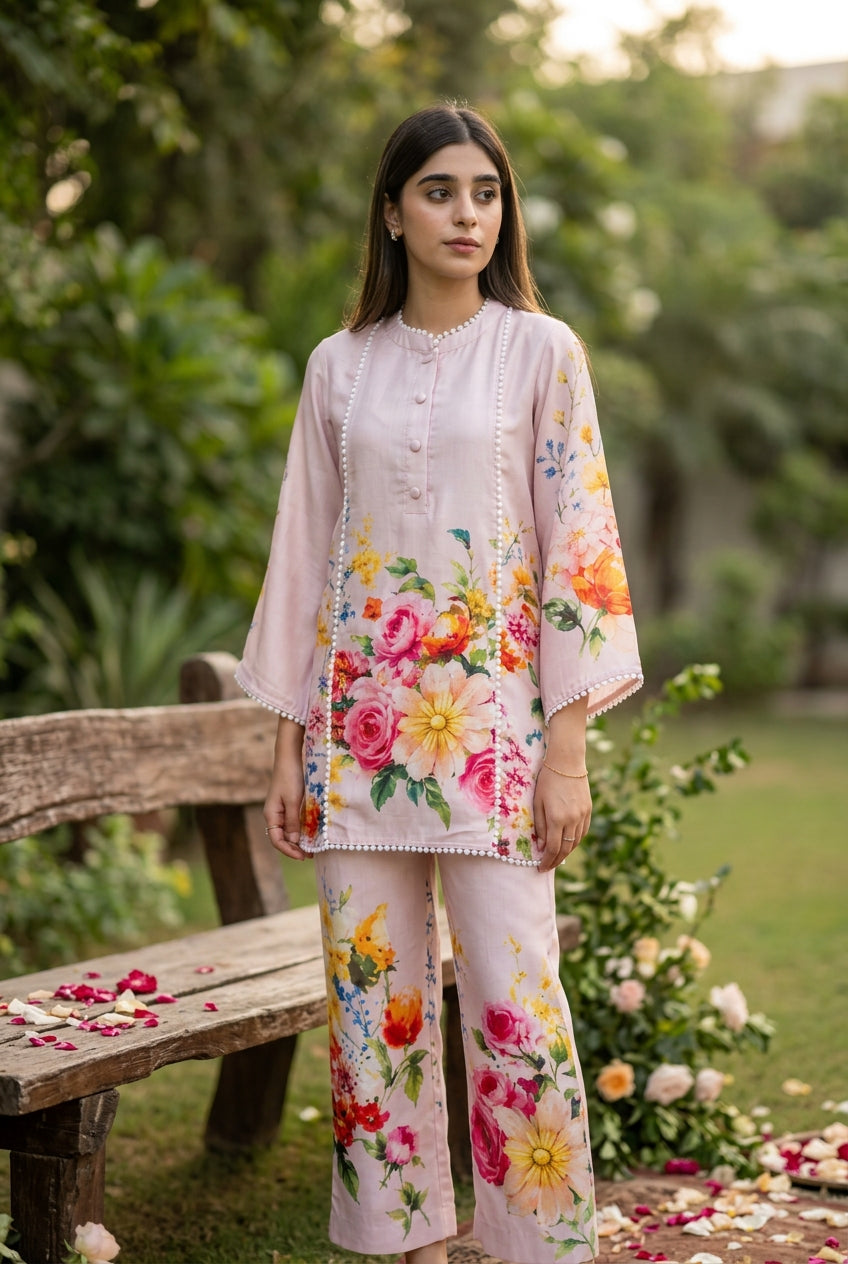 Blush Pink Floral Kurta Set
