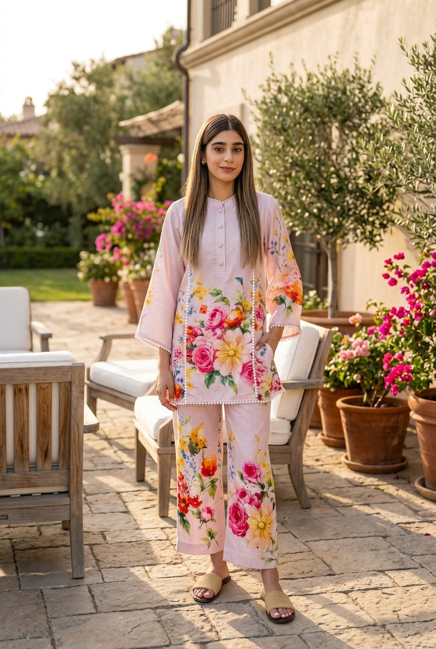 Blush Pink Floral Kurta Set