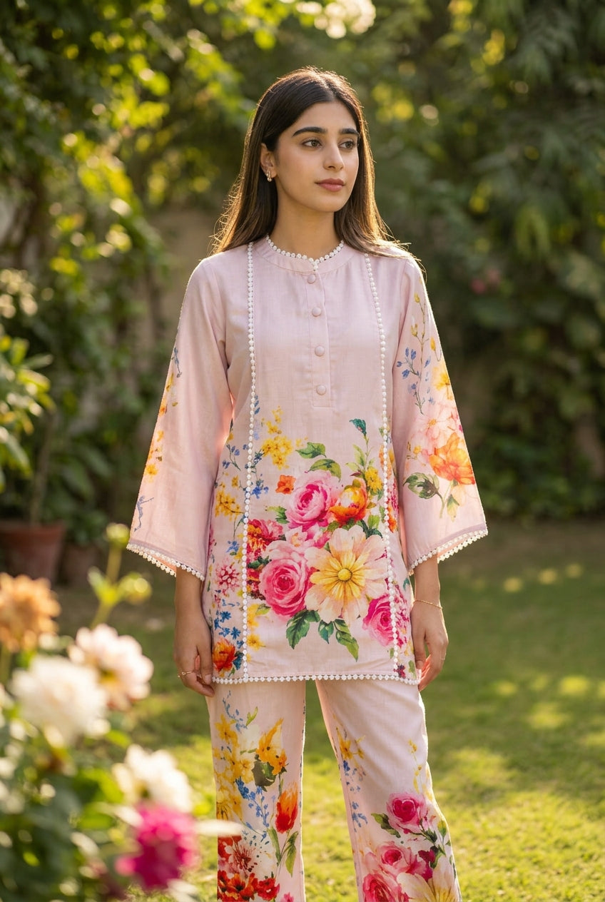 Blush Pink Floral Kurta Set