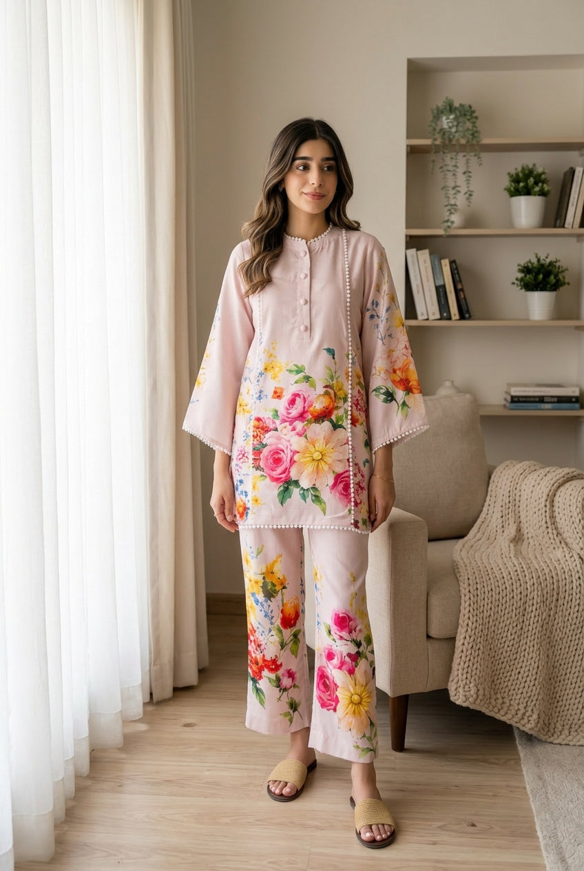 Blush Pink Floral Kurta Set