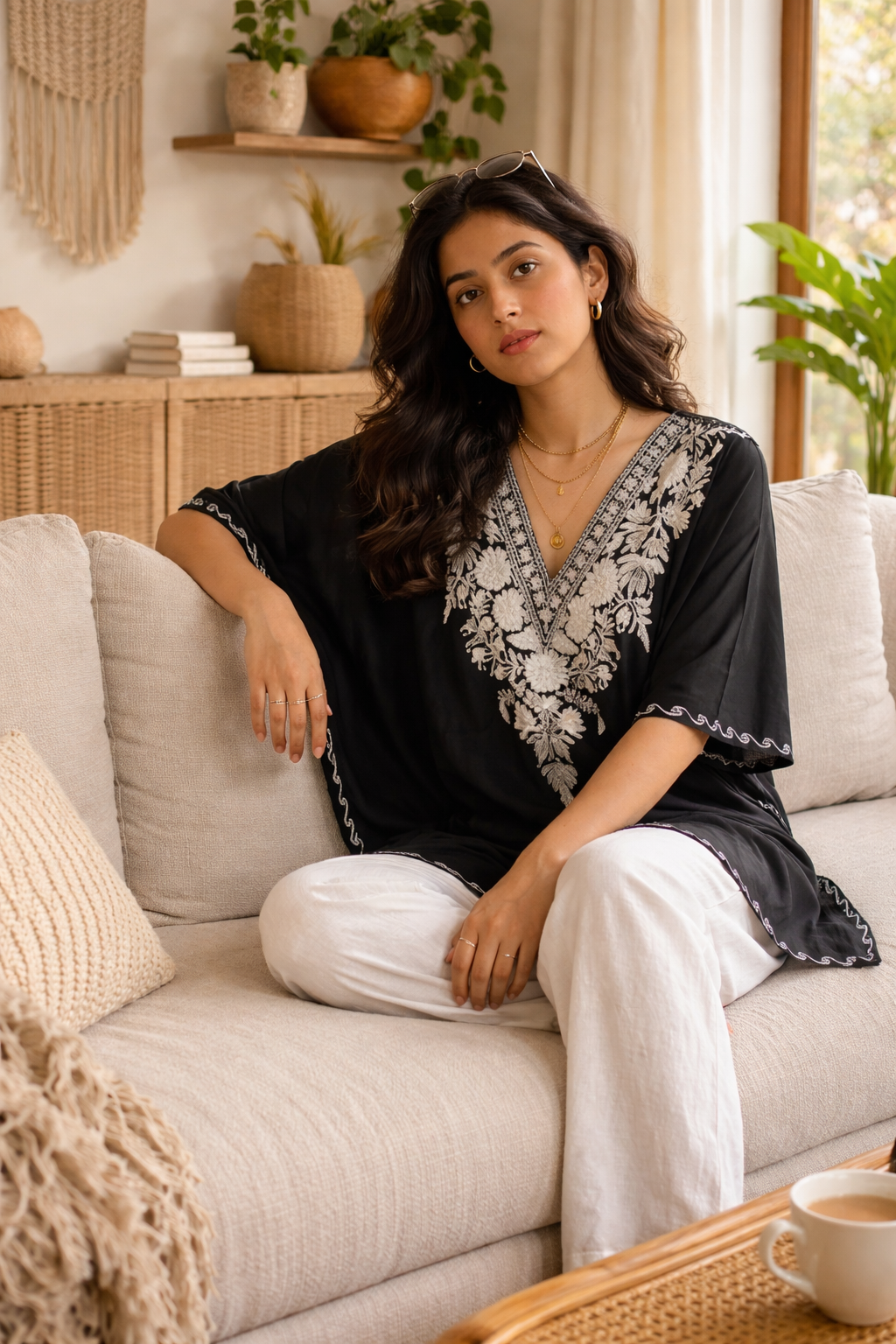 Kashir Gul Black Embroidered Kaftan