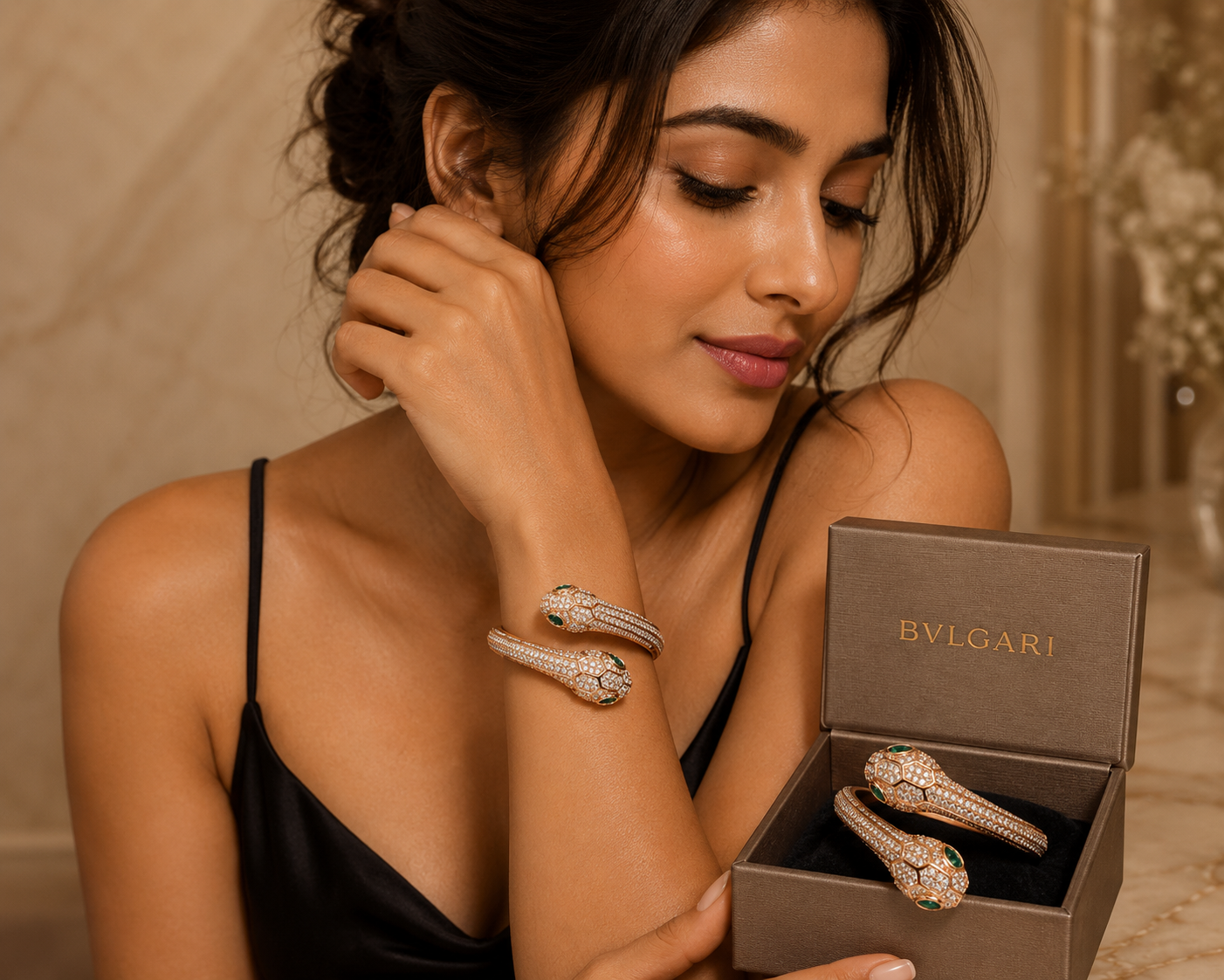 Gilded Serpent Pavé Bracelet — strong jewelry-store style