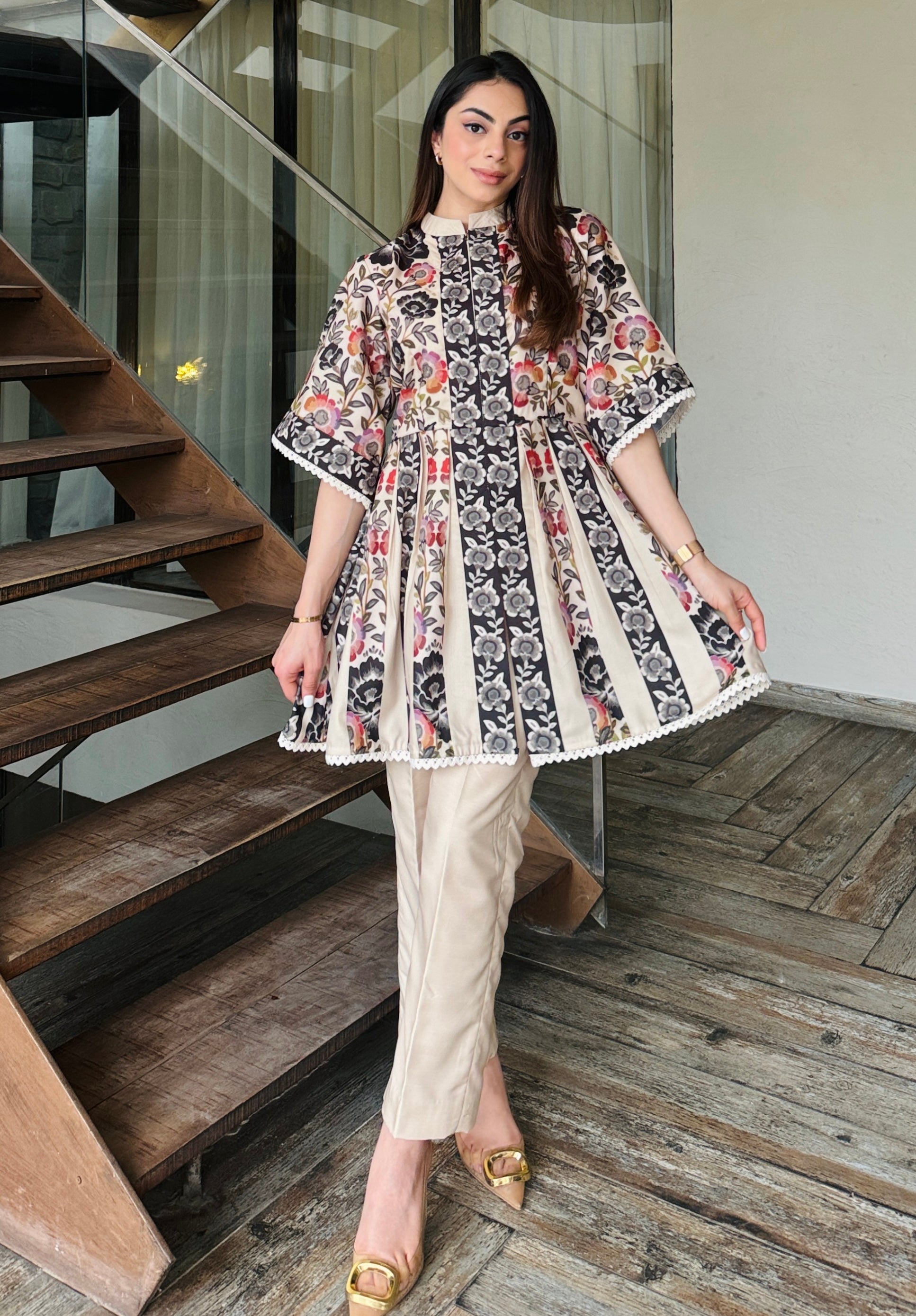 Beige Peplum Fusion Set
