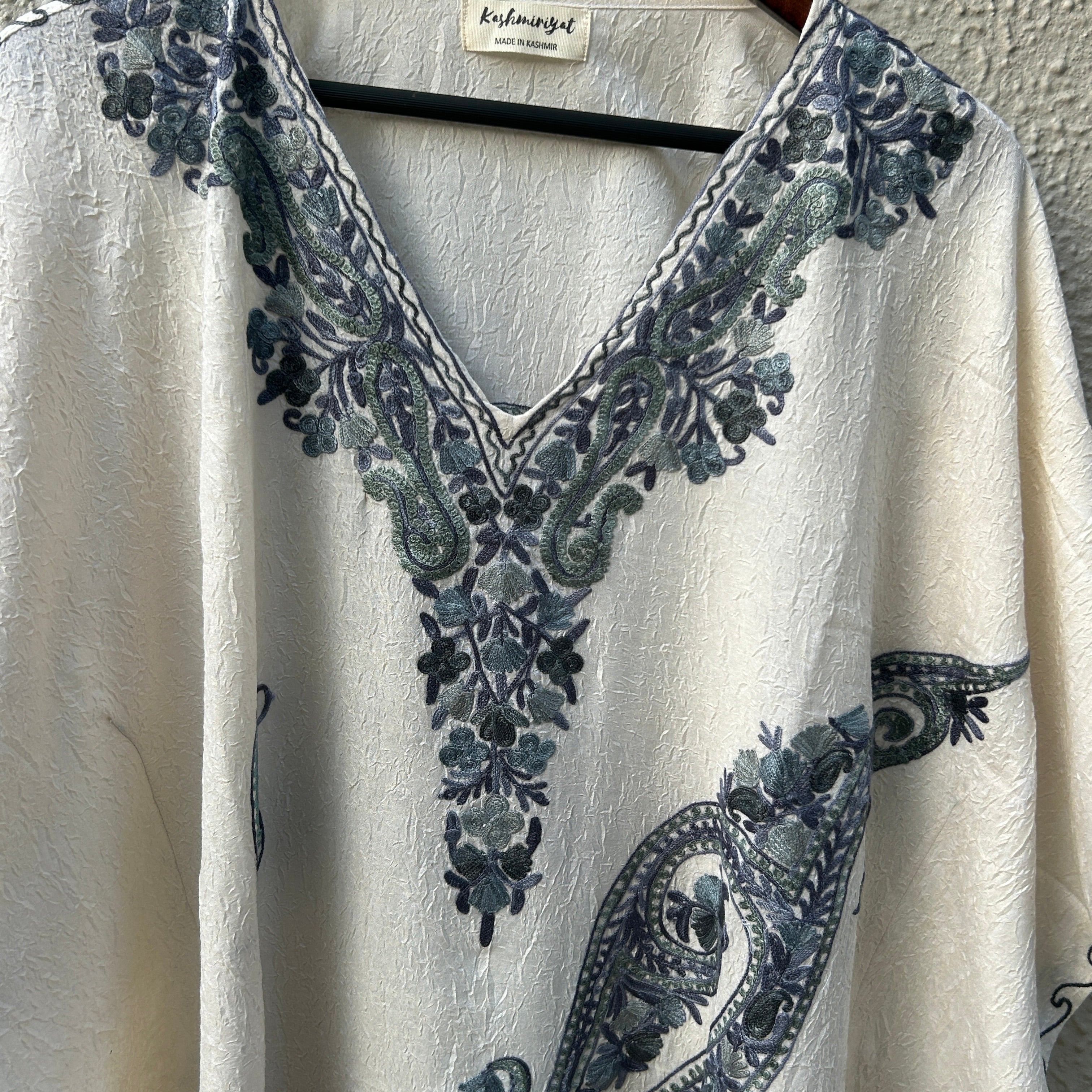White Paisley Kashmiri Cotton Kaftan