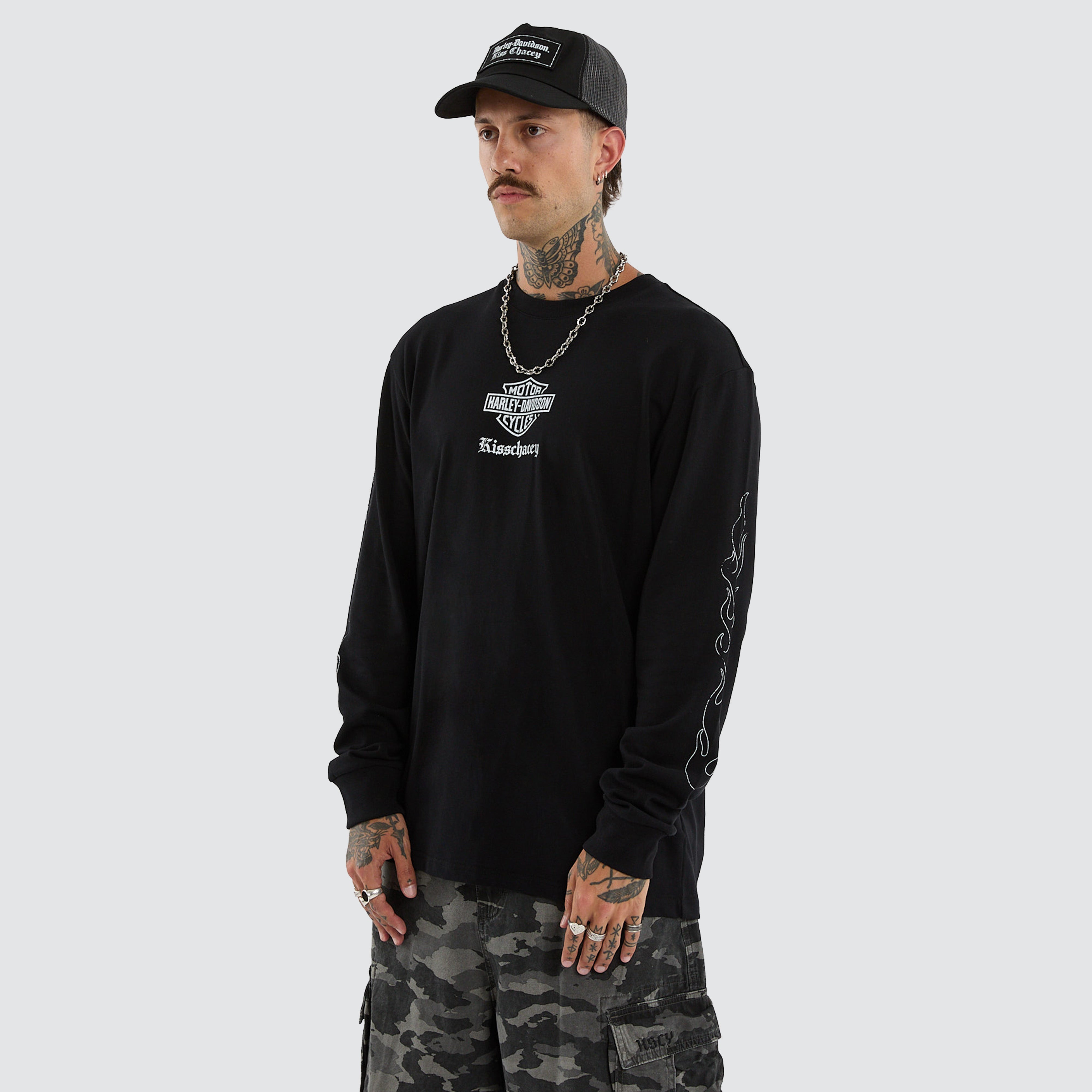 Flames Long Sleeve Tee Jet Black