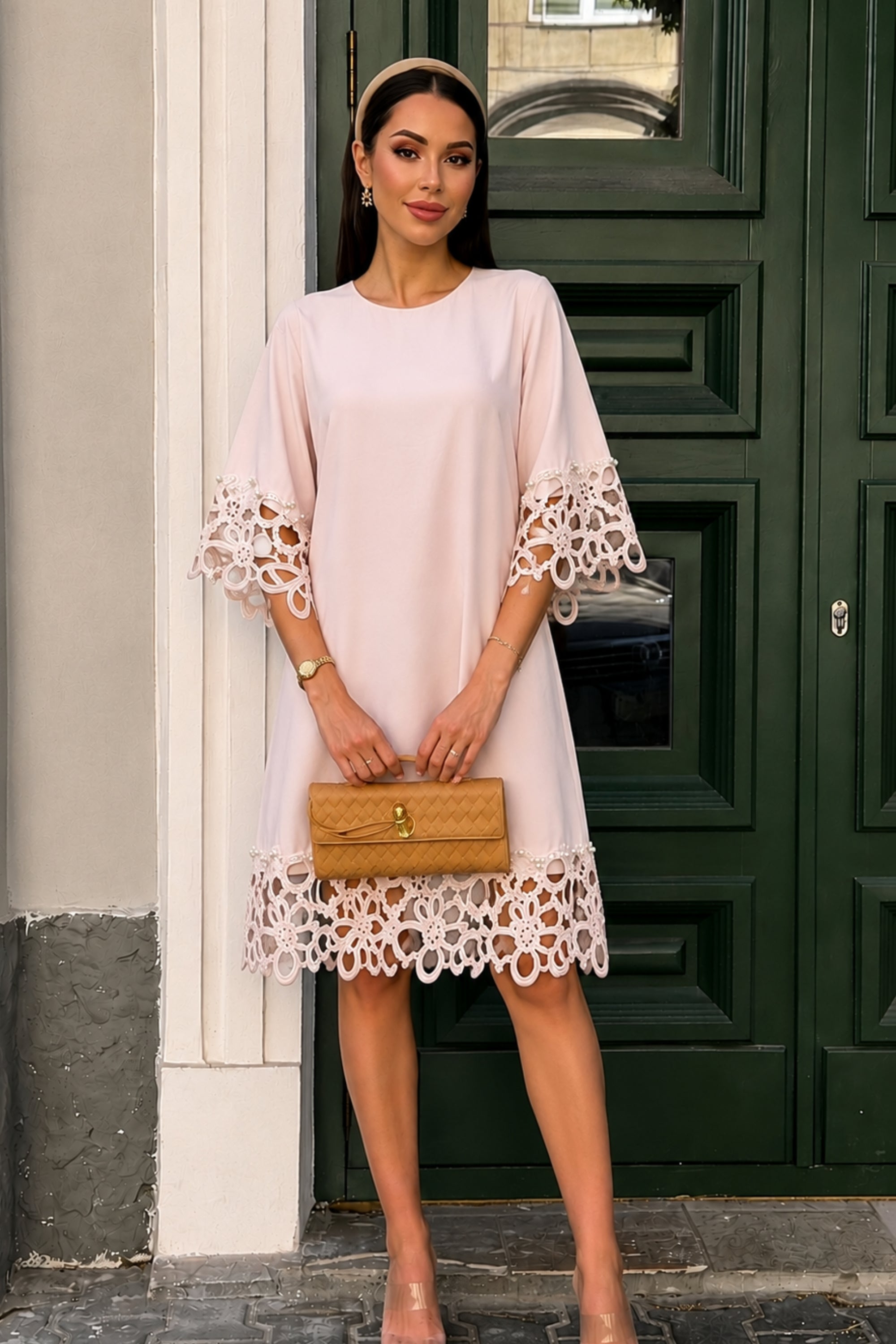 Pearl Bloom  Lace Blush Dress