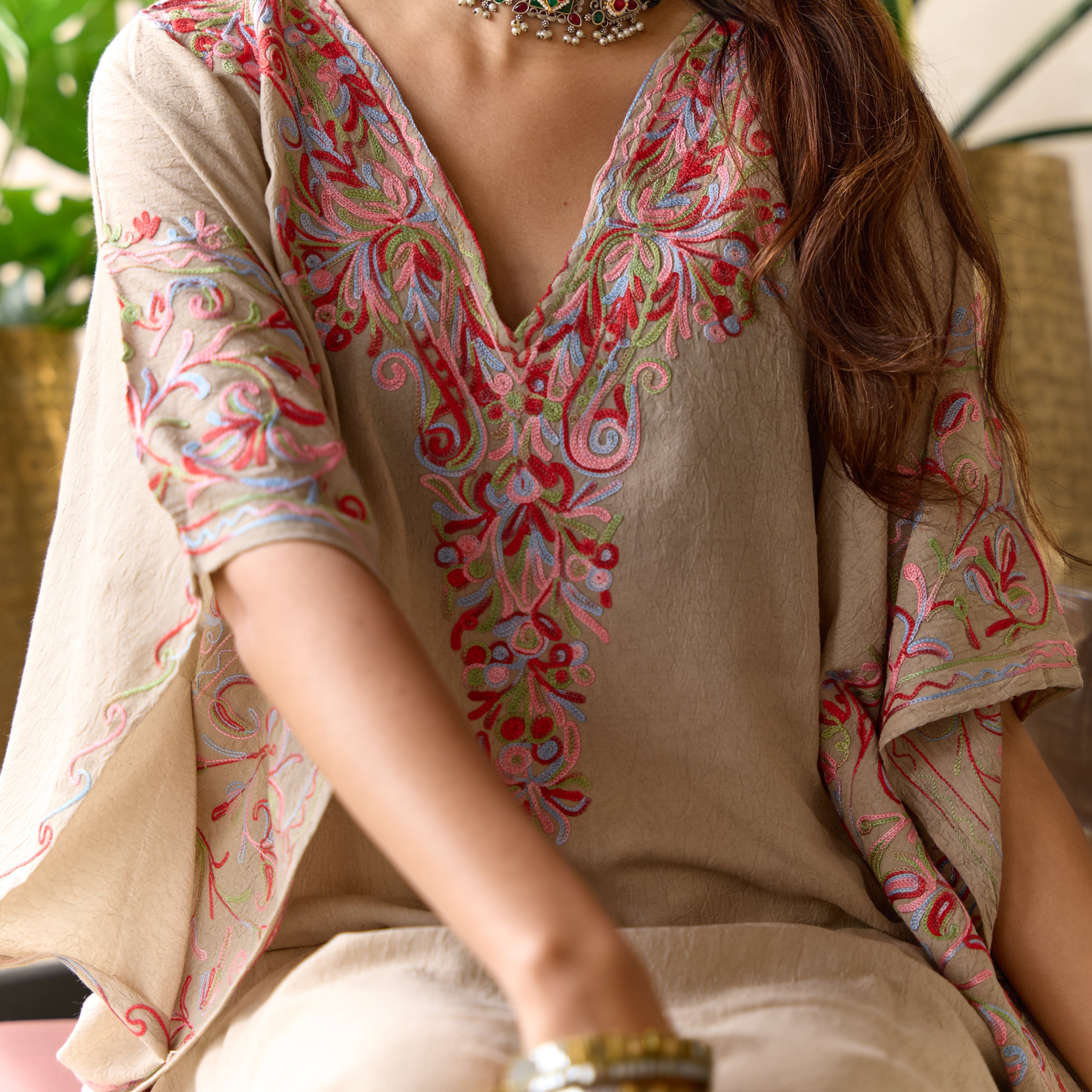 Cream Grey Mughal Kashmiri Kaftan