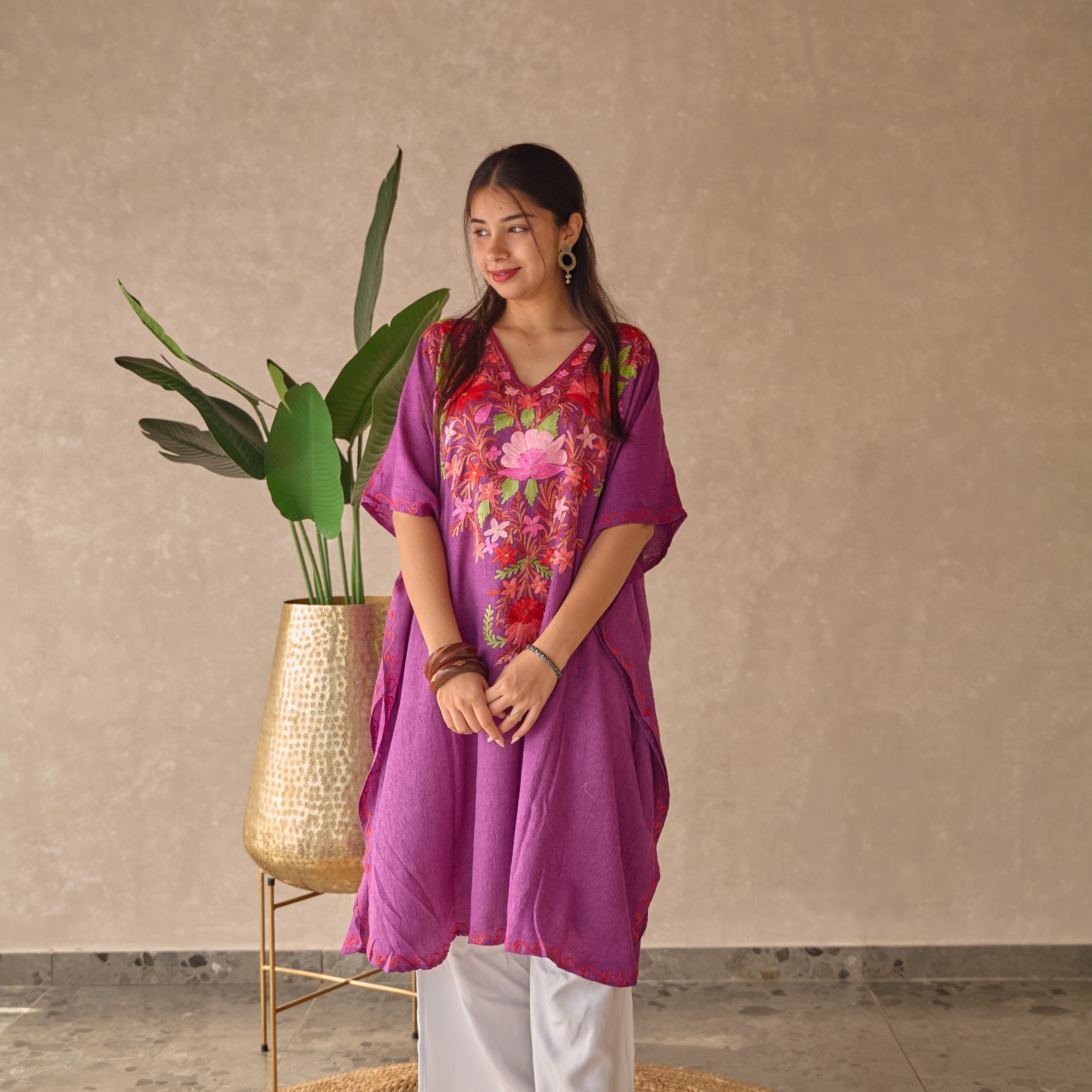 Plum Floral Kashmiri Kaftan