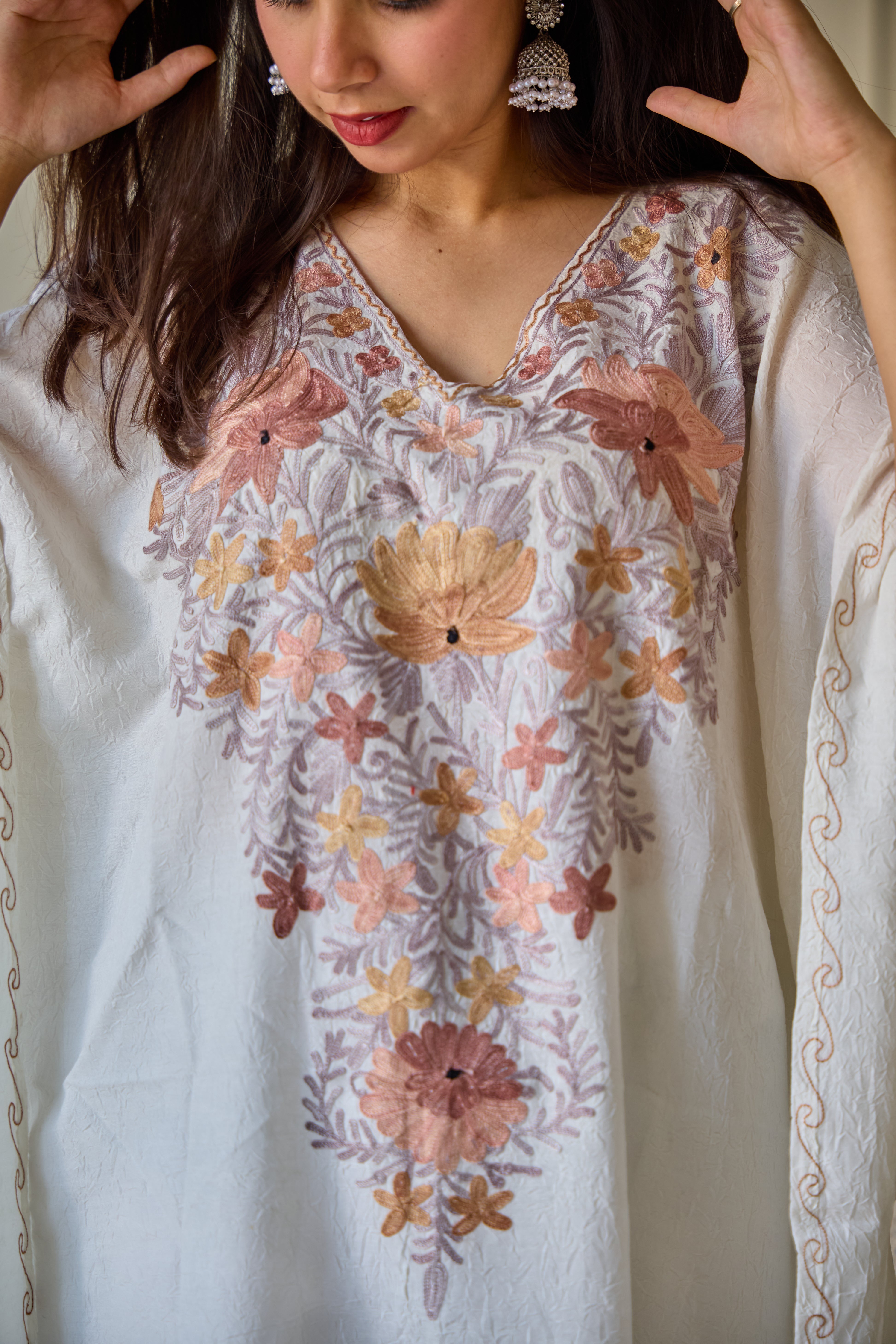 White with Rust Kashmiri Kaftan
