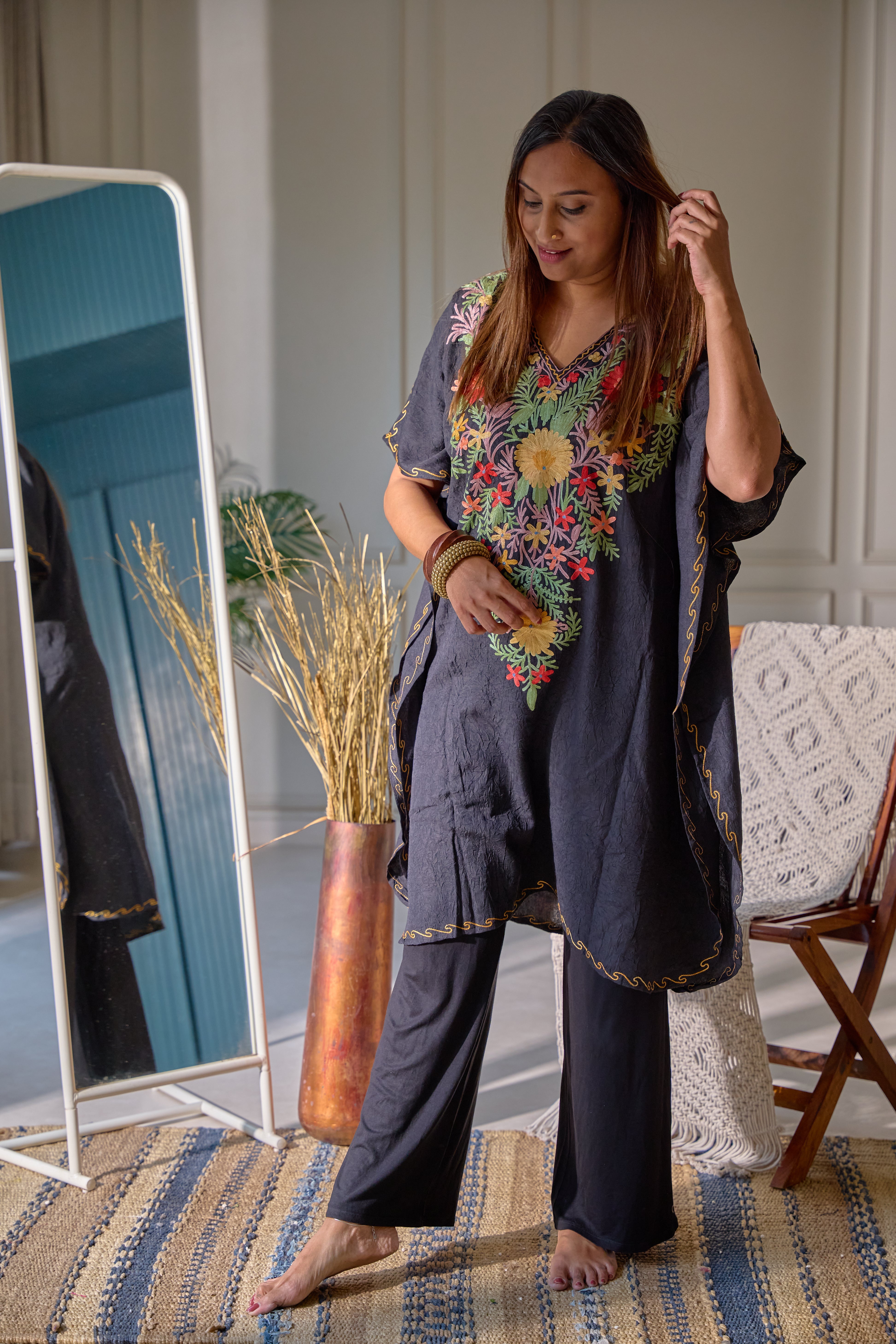 Black Floral Kashmiri Kaftan