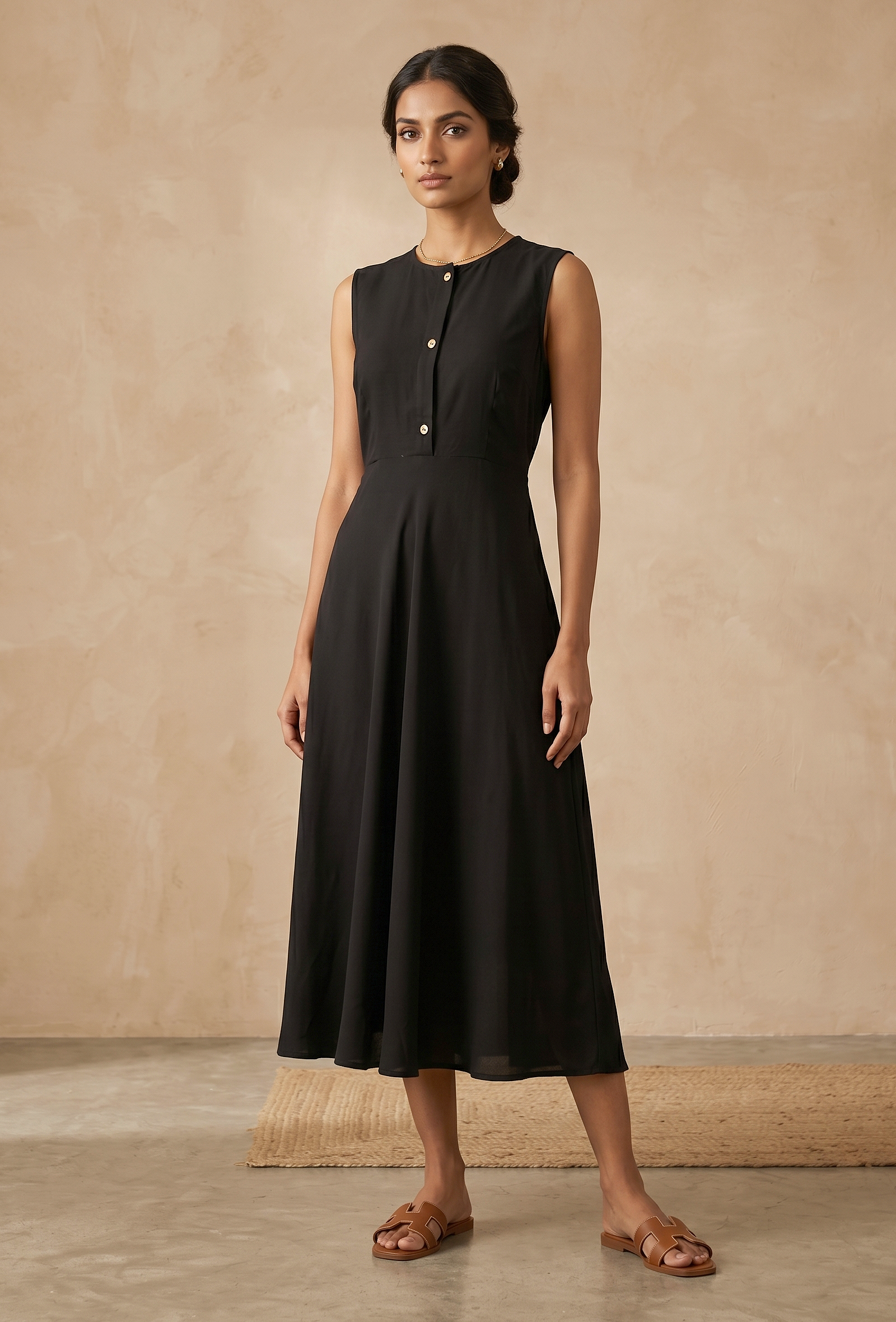 Black Sleeveless A-Line Dress
