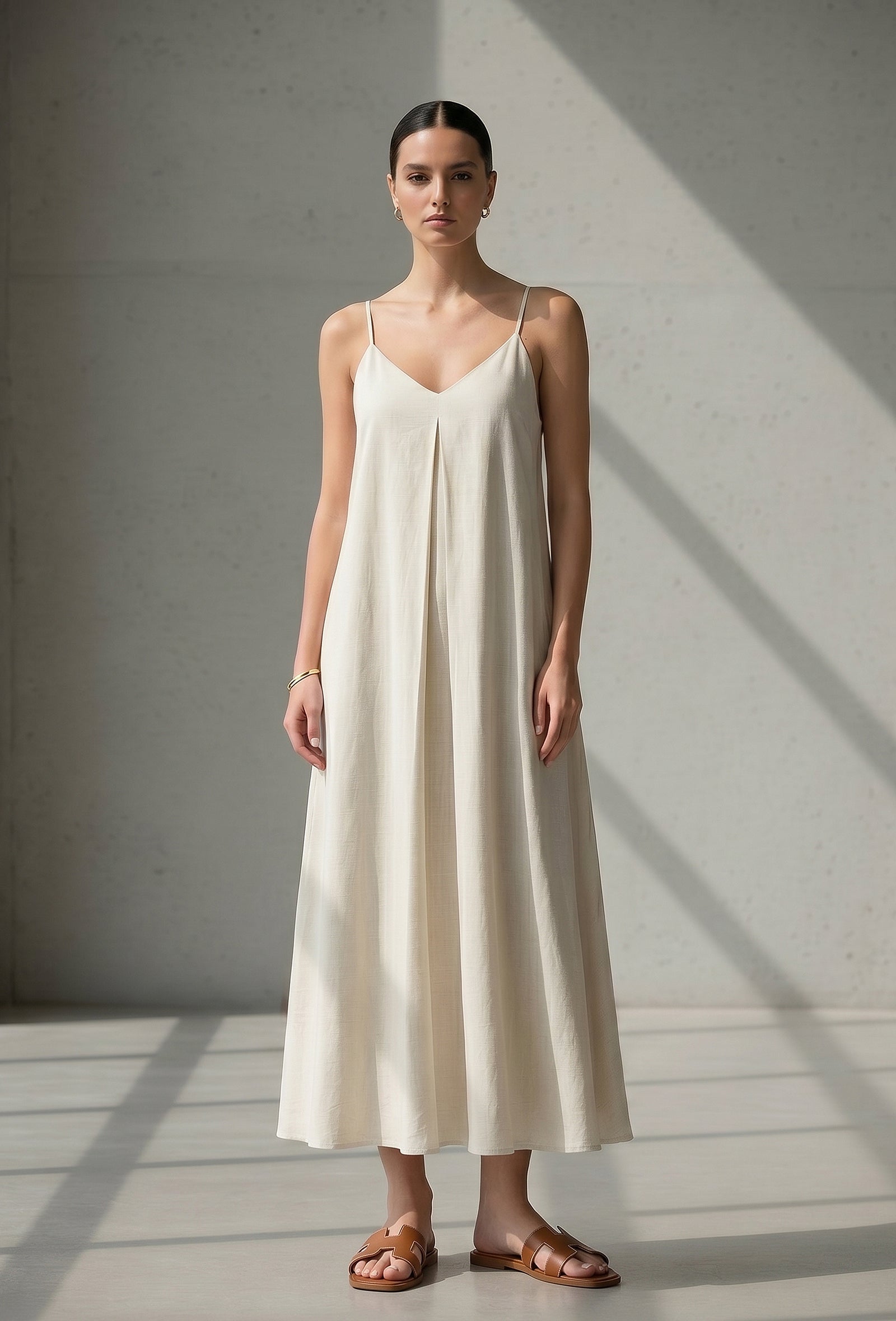 Ivory Breeze Strappy Cotton Maxi Dress