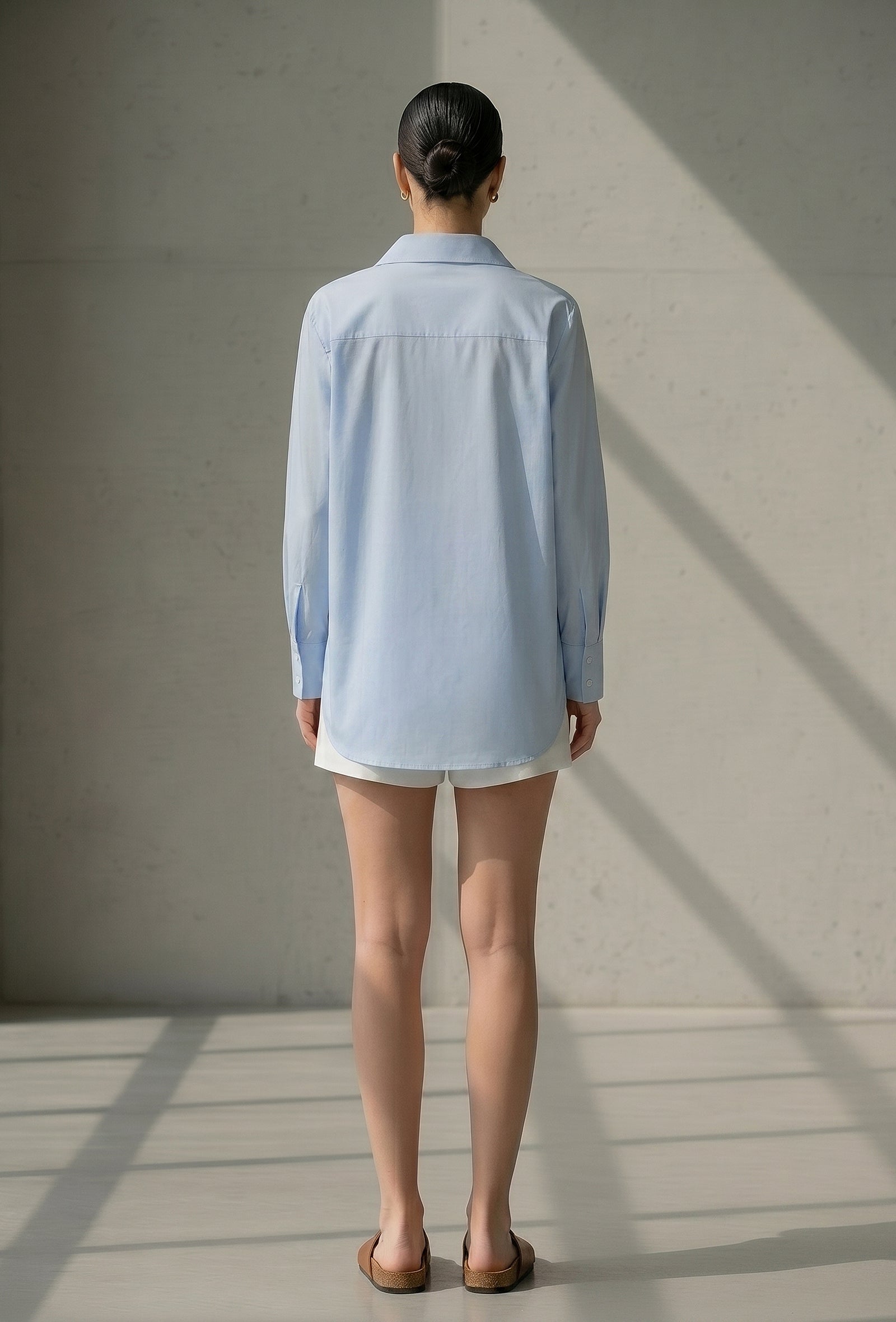 Set of 2: Powder Blue Cotton Shirt with White Shorts Co-ord Set