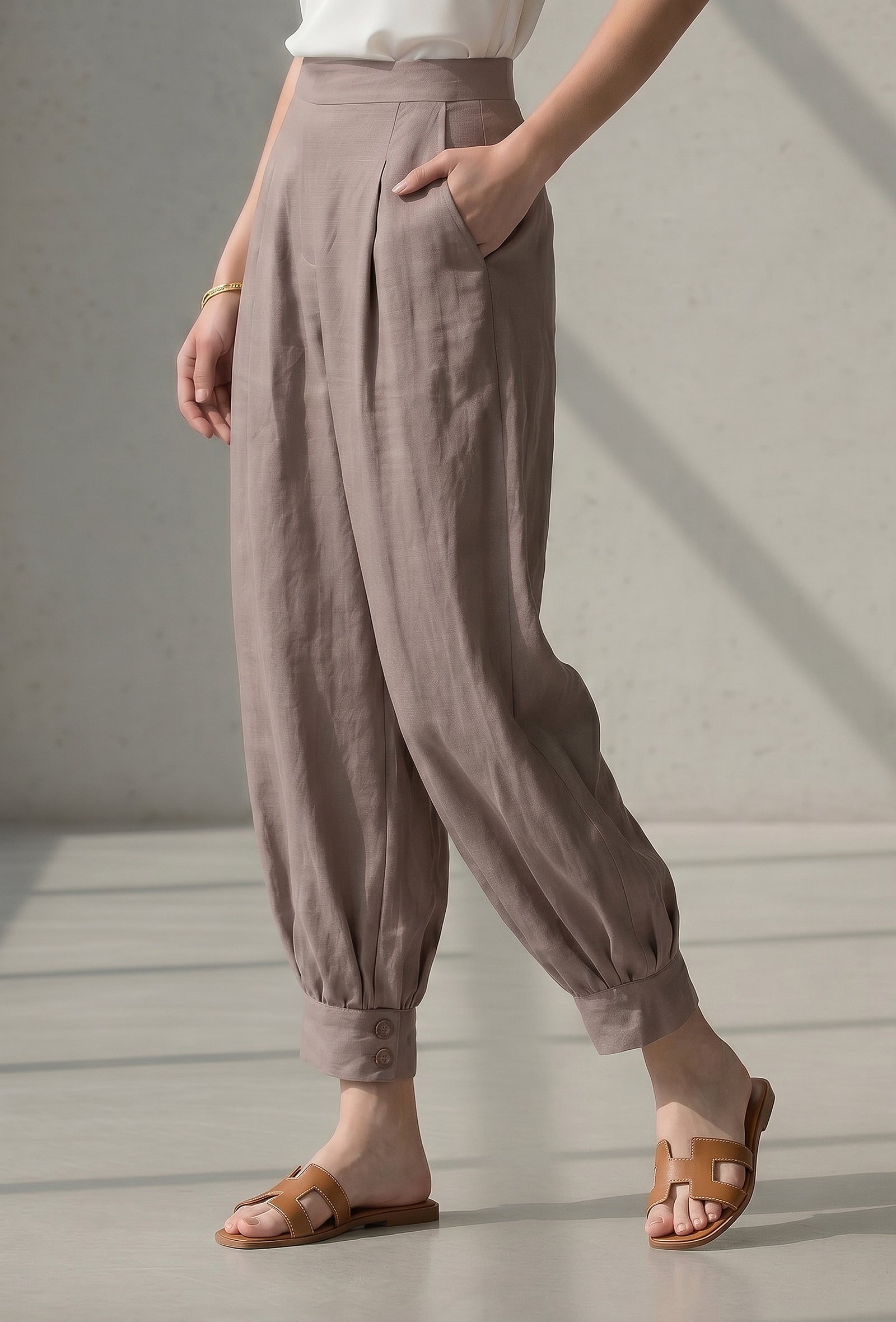 High-Waisted Pleated Harem Pants