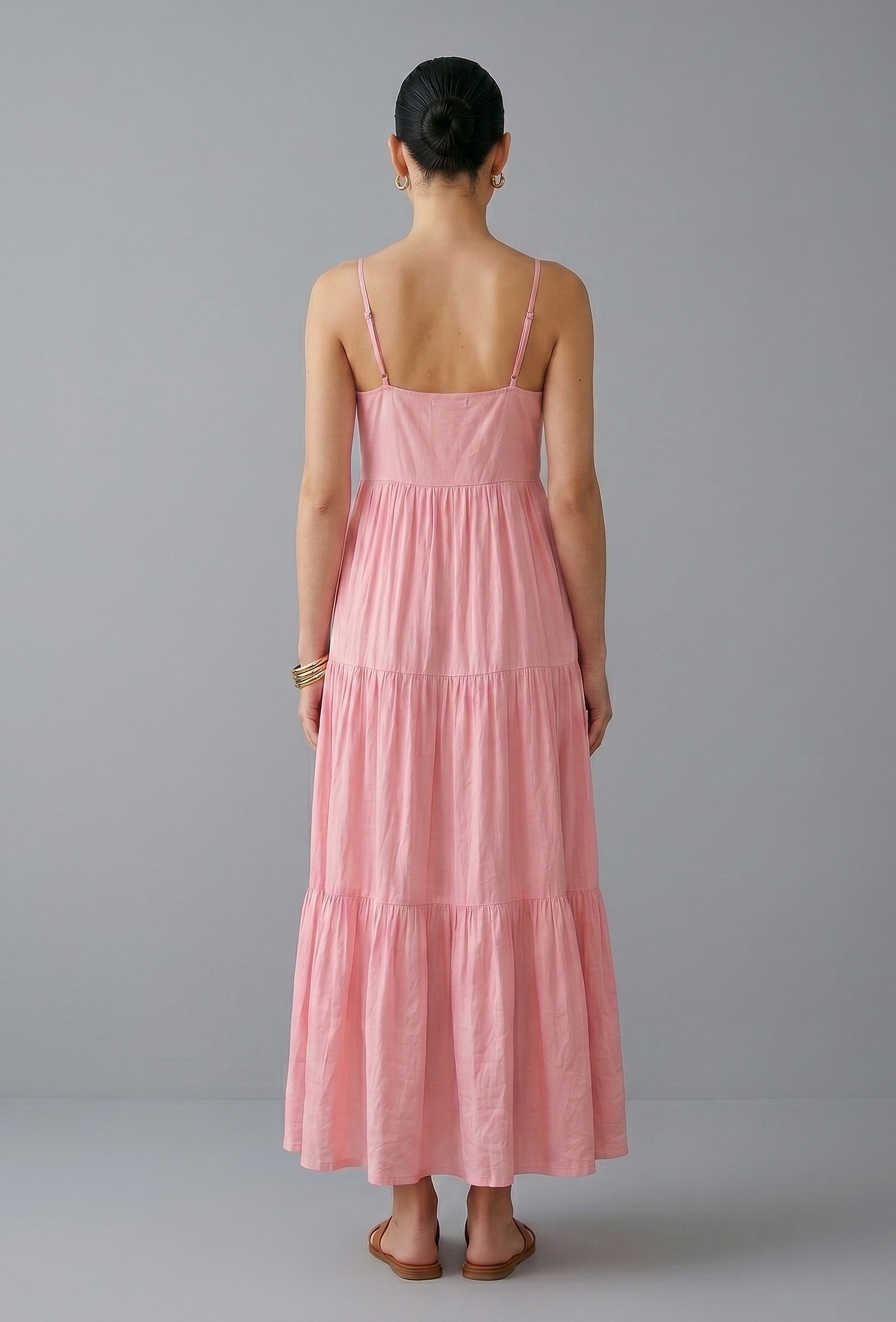 Blush Pink Cotton Lace Detail Tiered Gown
