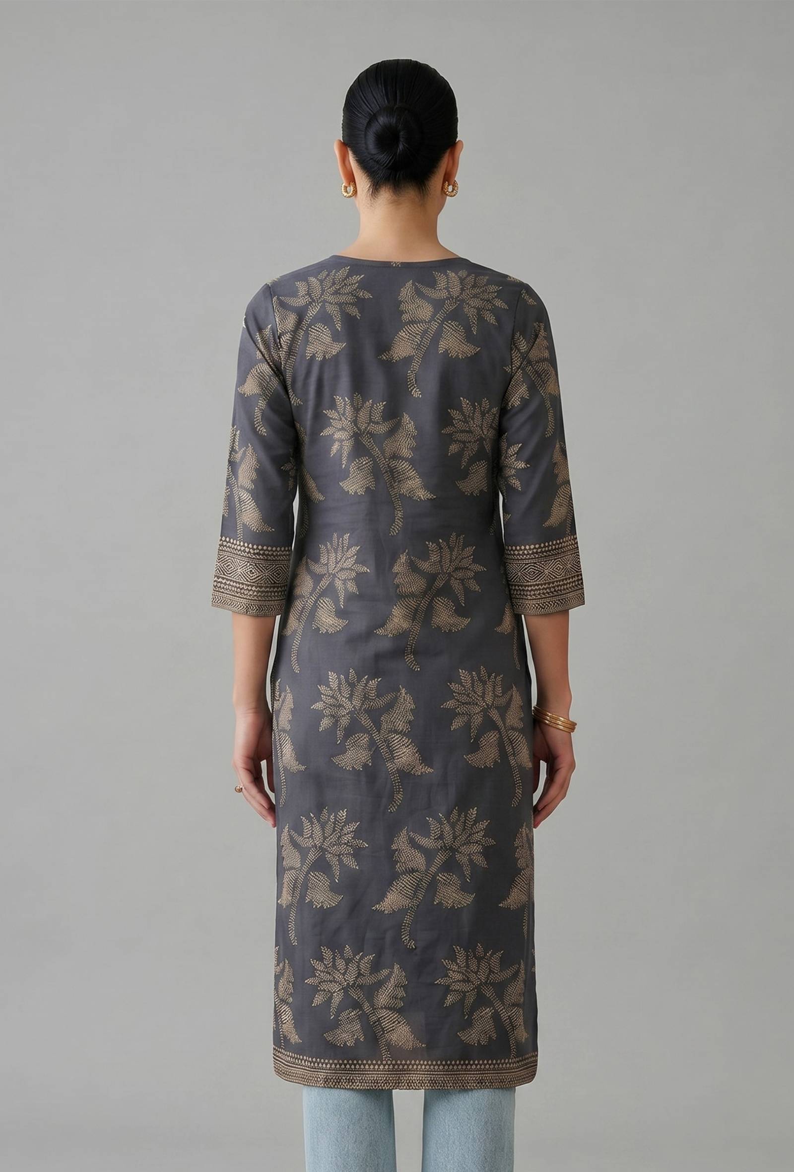 Midnight Blue Floral Woven Cotton Kurta