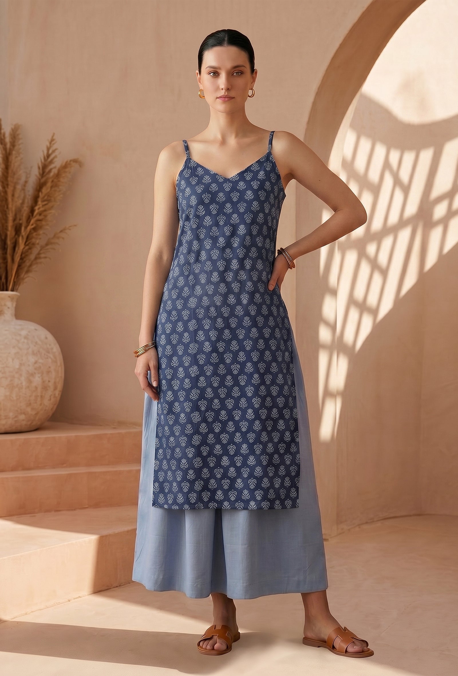 Indigo Printed Cotton Slip Kurta