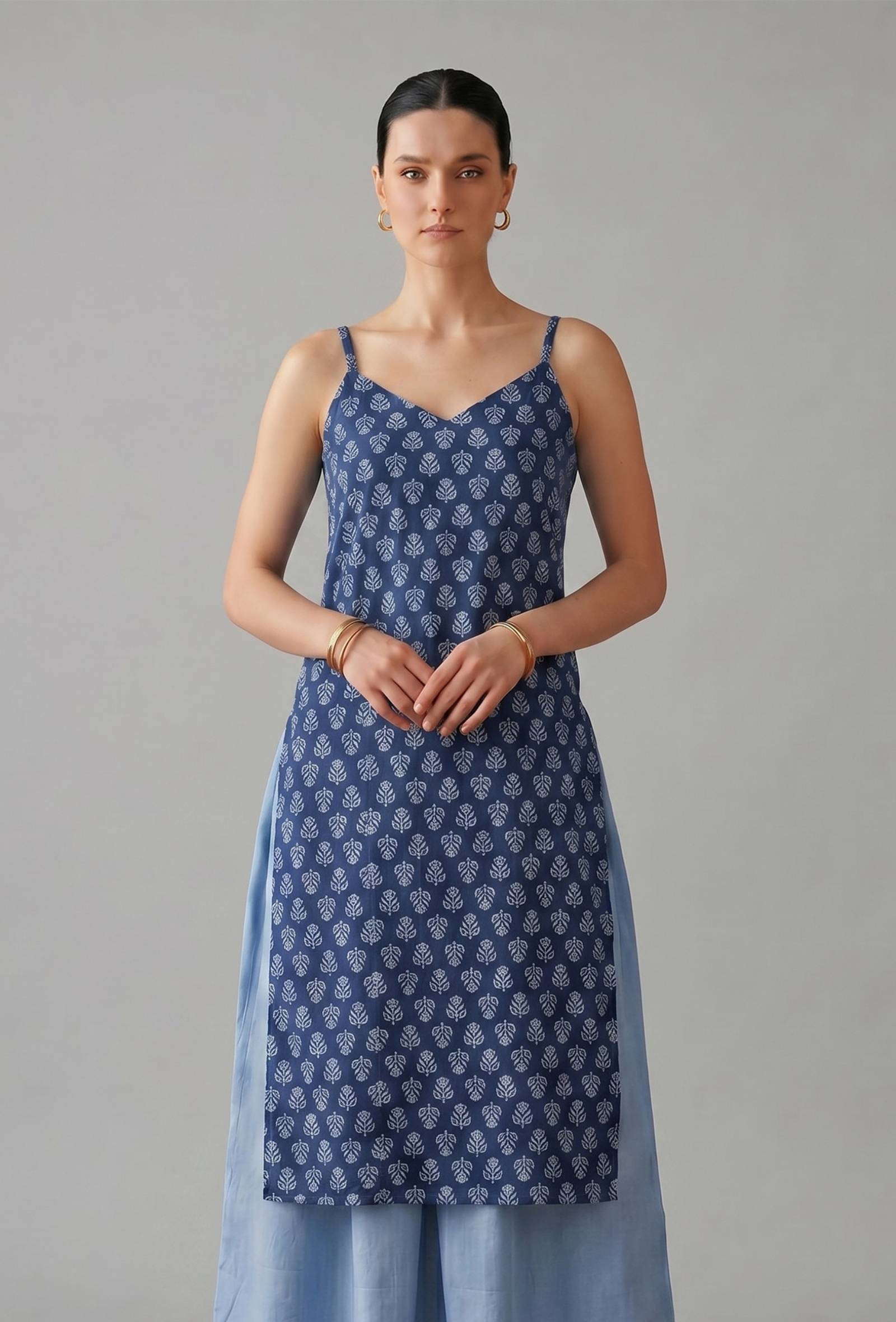 Indigo Printed Cotton Slip Kurta