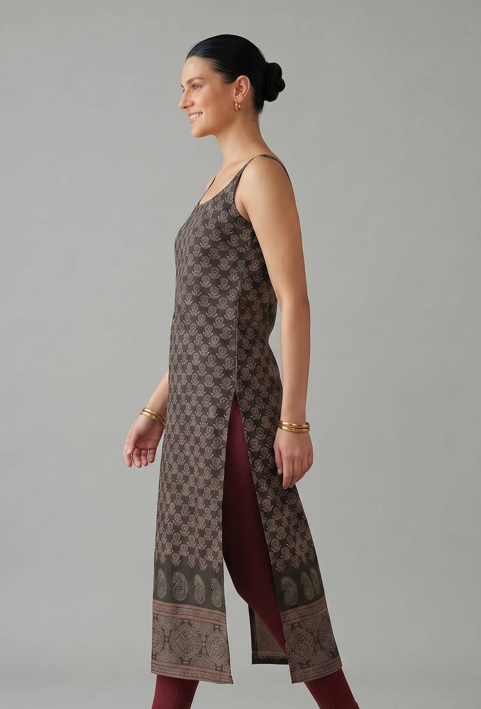 Black Ethnic Motif Printed Strappy Slip Kurta