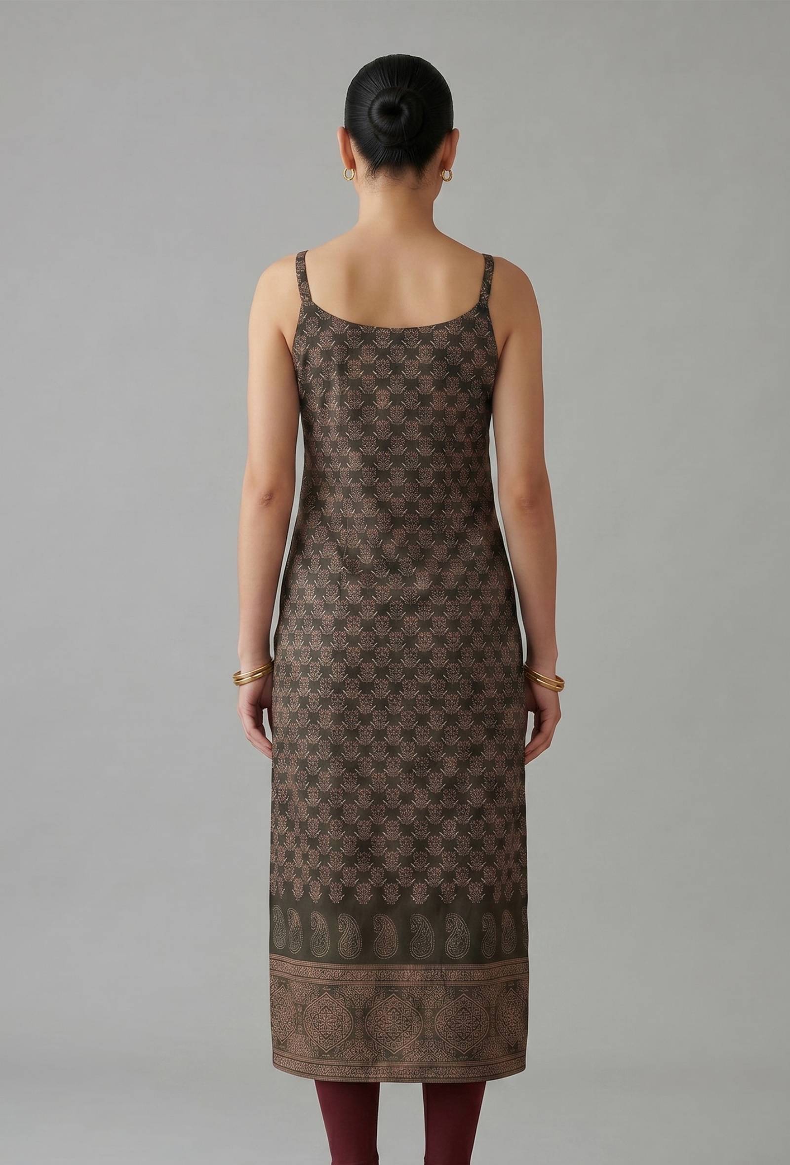 Black Ethnic Motif Printed Strappy Slip Kurta