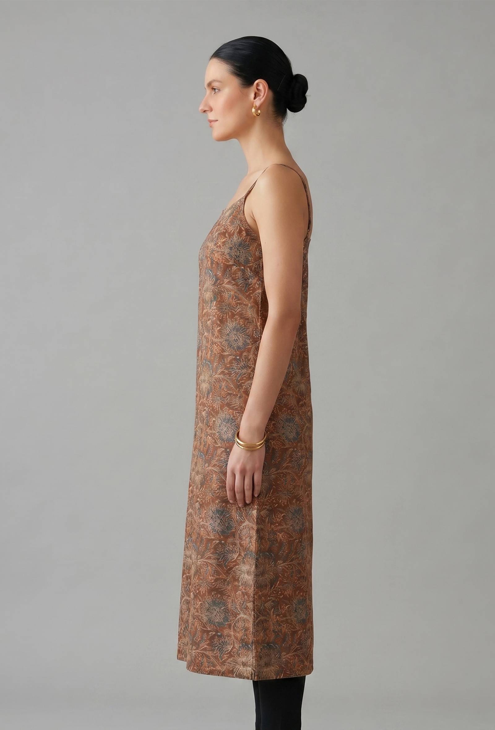 Rust Orange Kalamkari Printed Cotton Strappy Slip Kurta