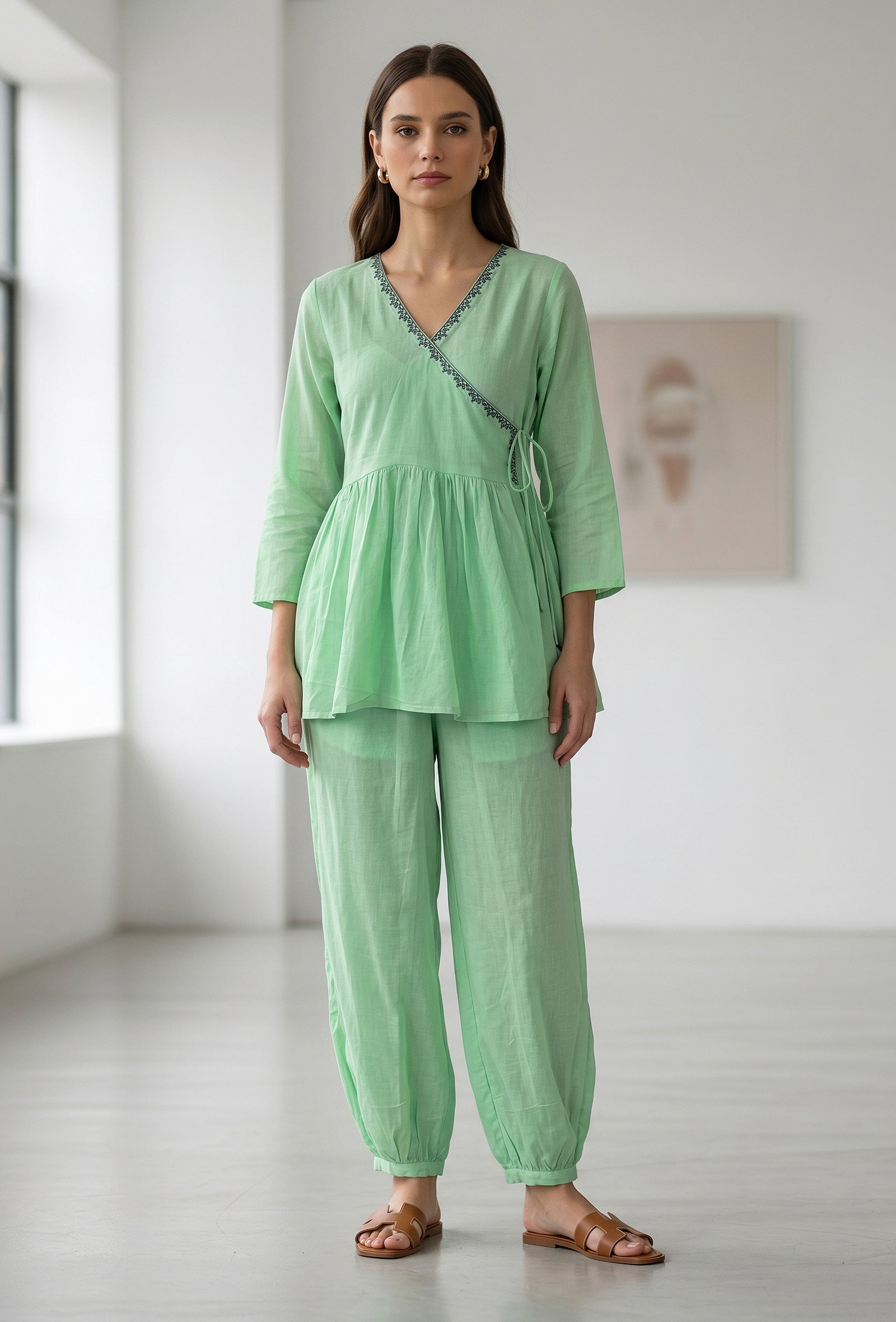 Mint Green Wrap Peplum Co-Ord Set