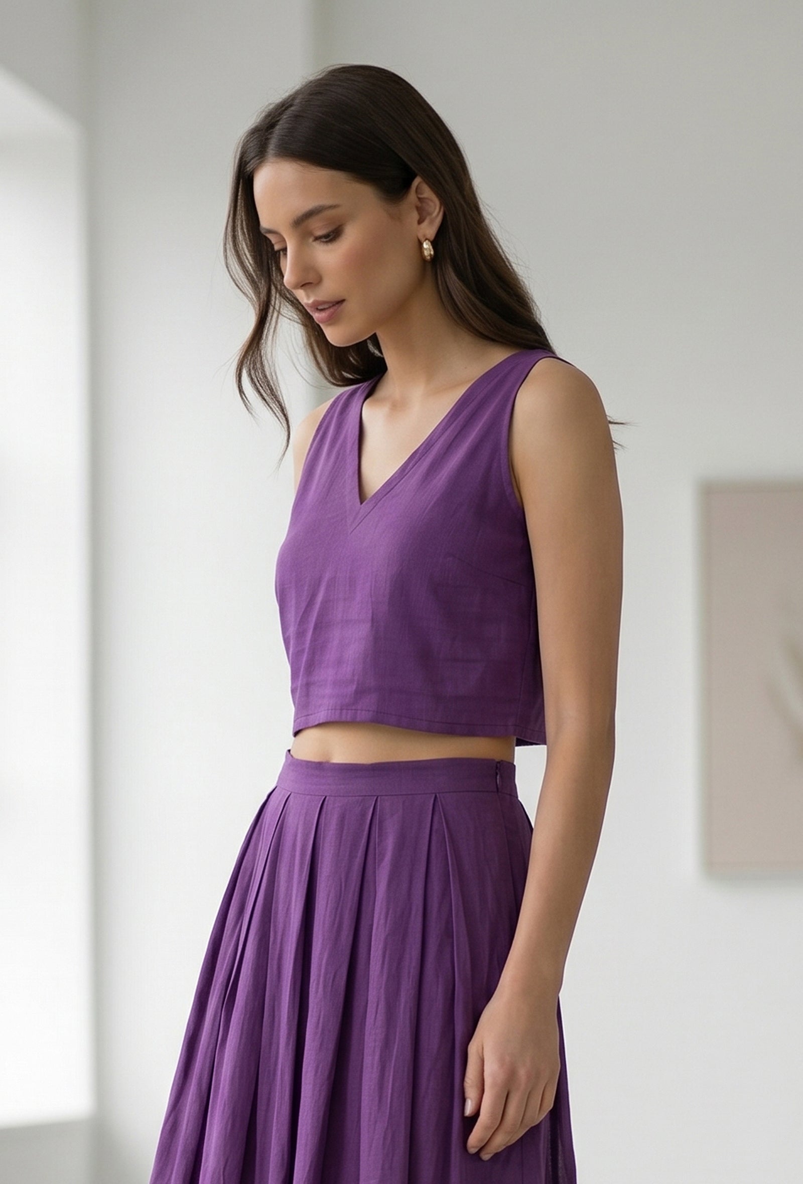 Purple V-Neck Crop Top