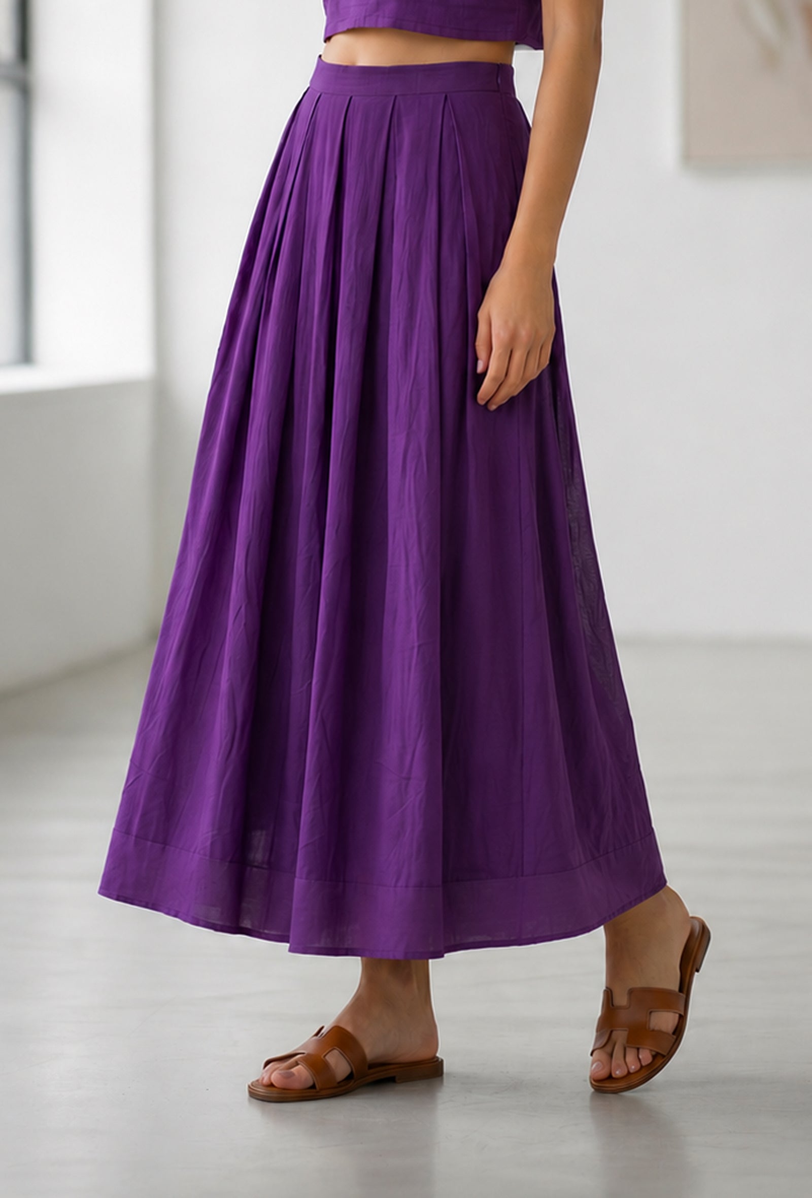 Purple Pleated Maxi Skirt