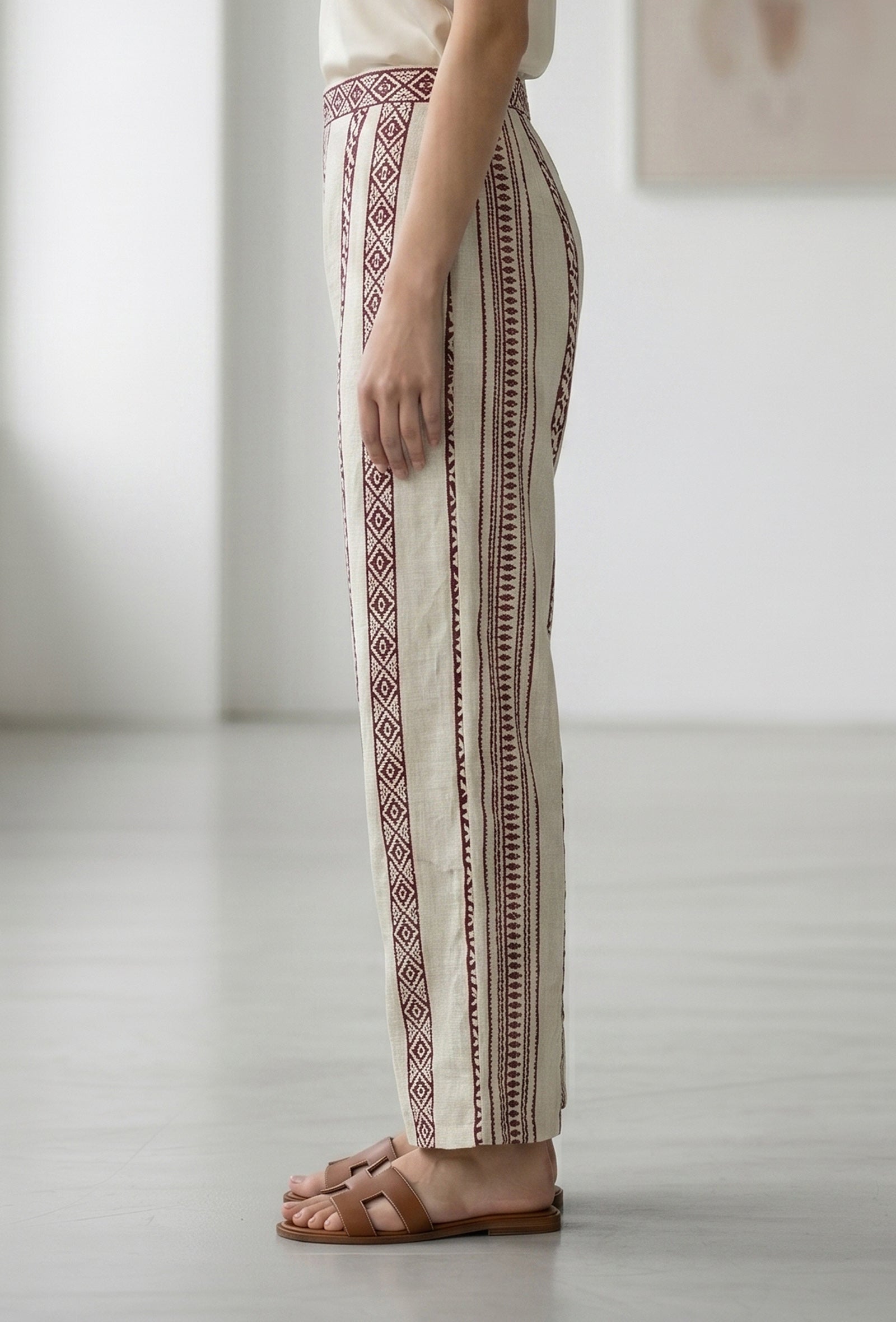 Beige Bagru Printed Straight Pant