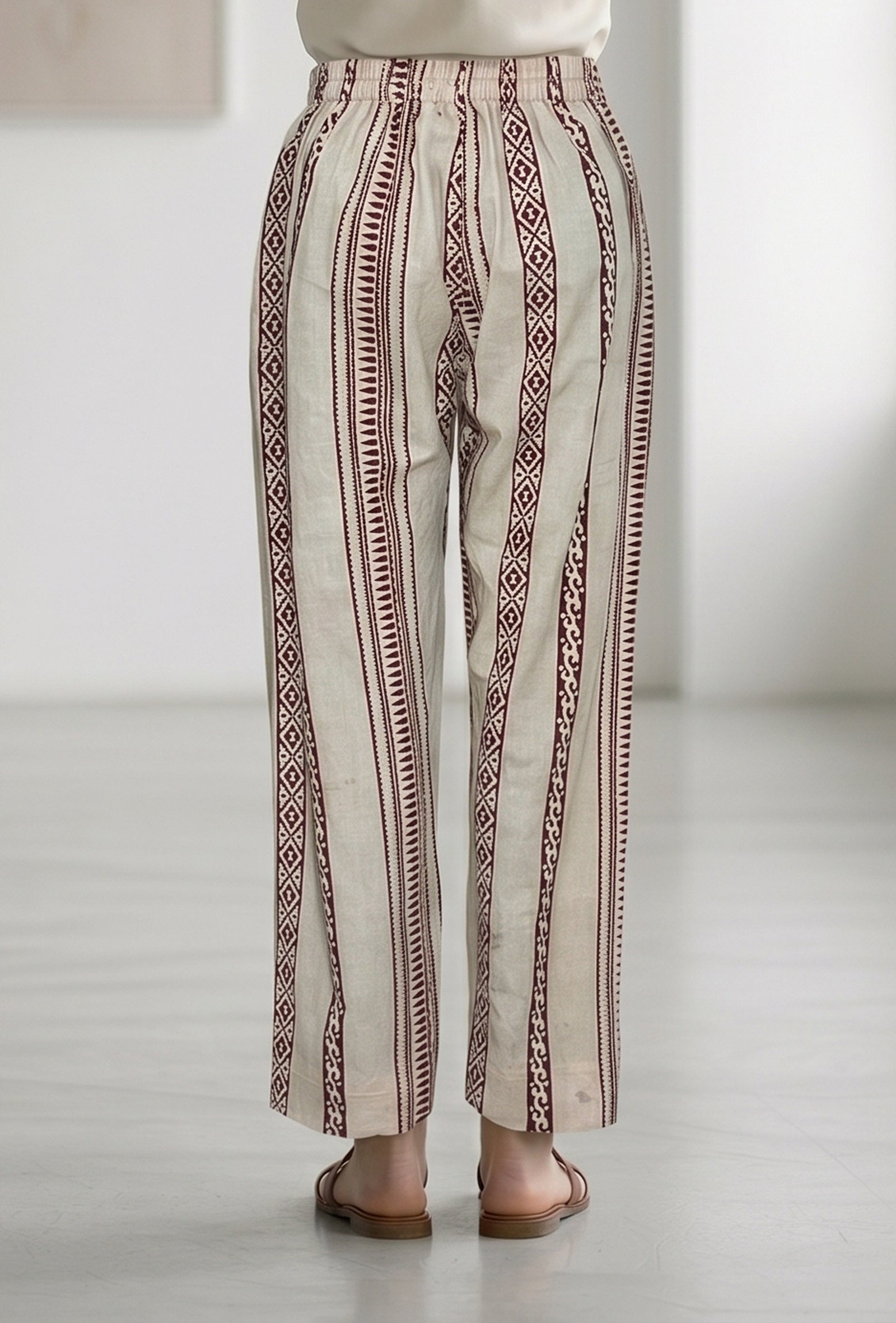 Beige Bagru Printed Straight Pant