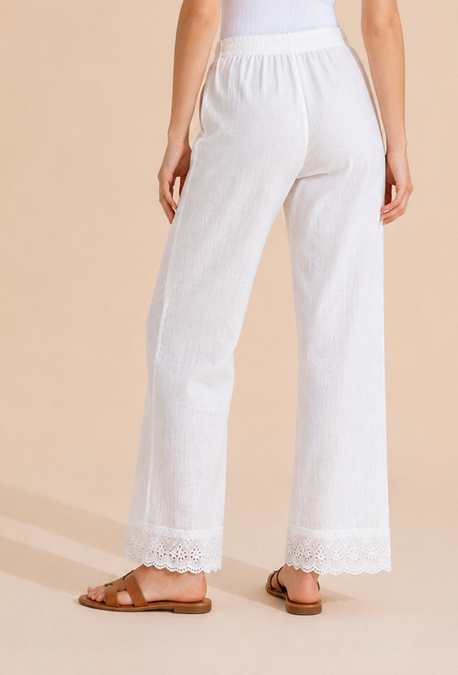 White Embroidered Cotton Palazzo Pants