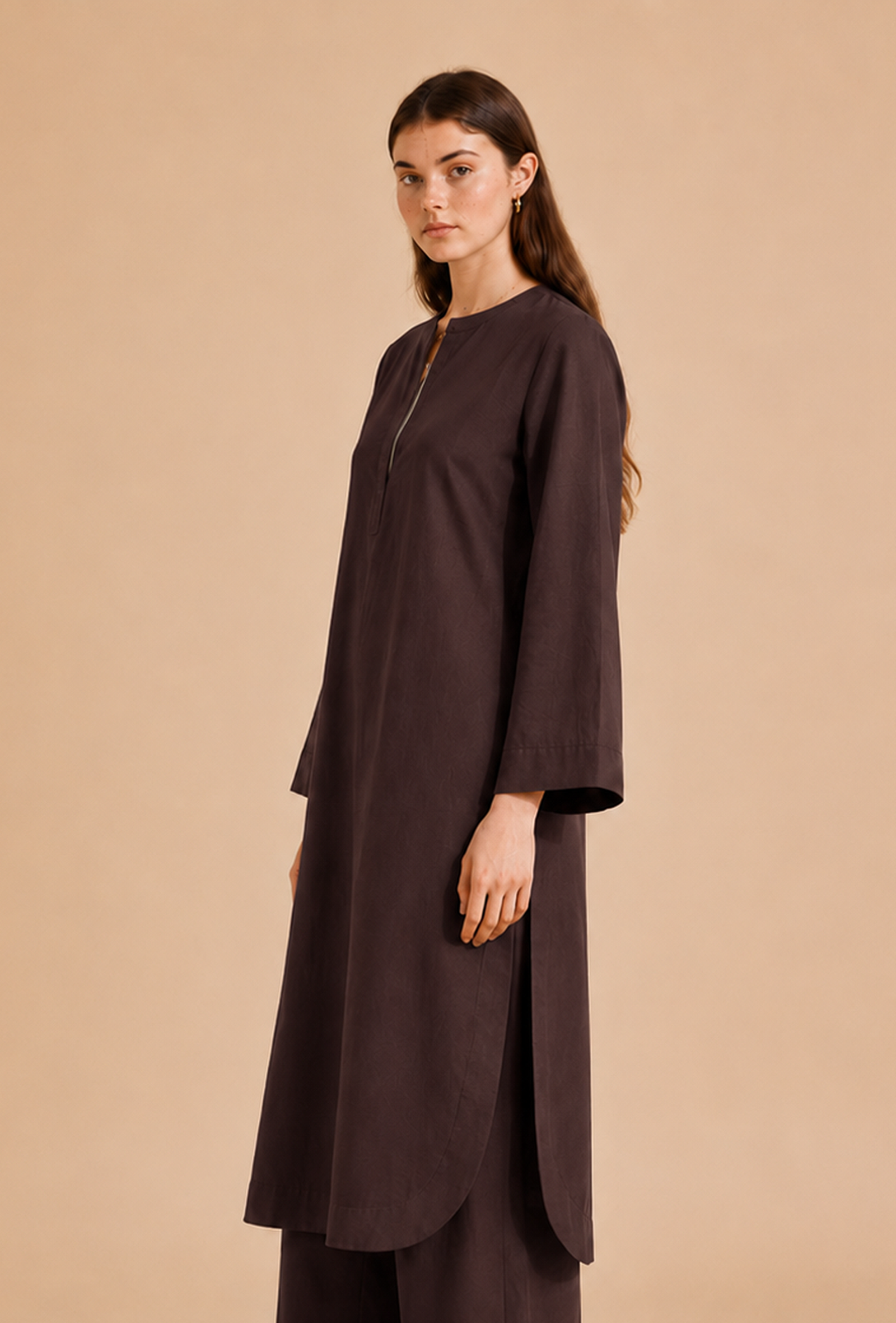Brown Cotton Straight Kurta